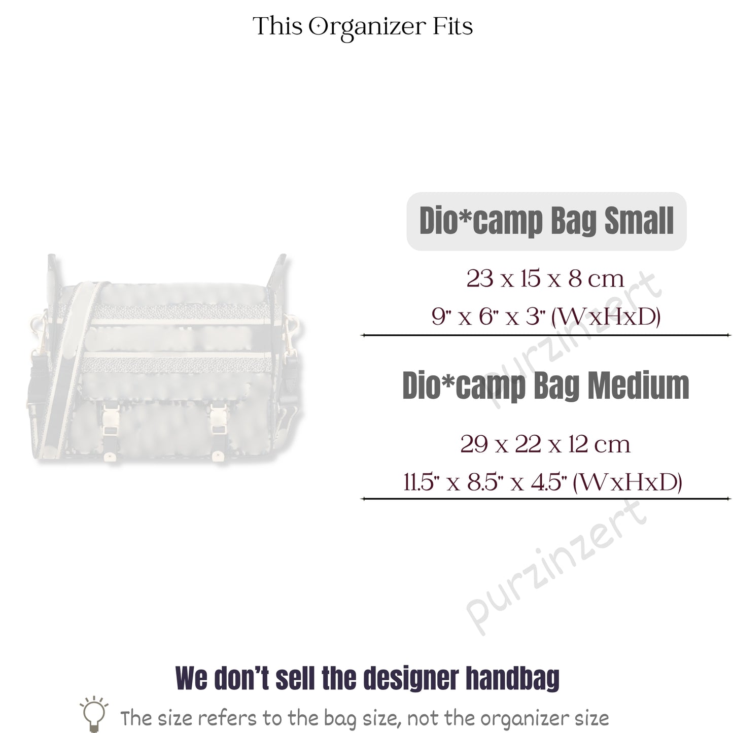 Bag Insert for (Dior, Small Diorcamp Bag) Organizer of Silk Fabric