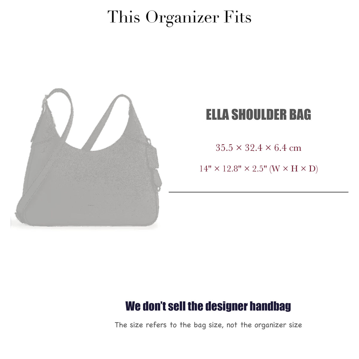 Bag Insert for (Coach, Ella Shoulder Bag) Organizer of Silk Fabric