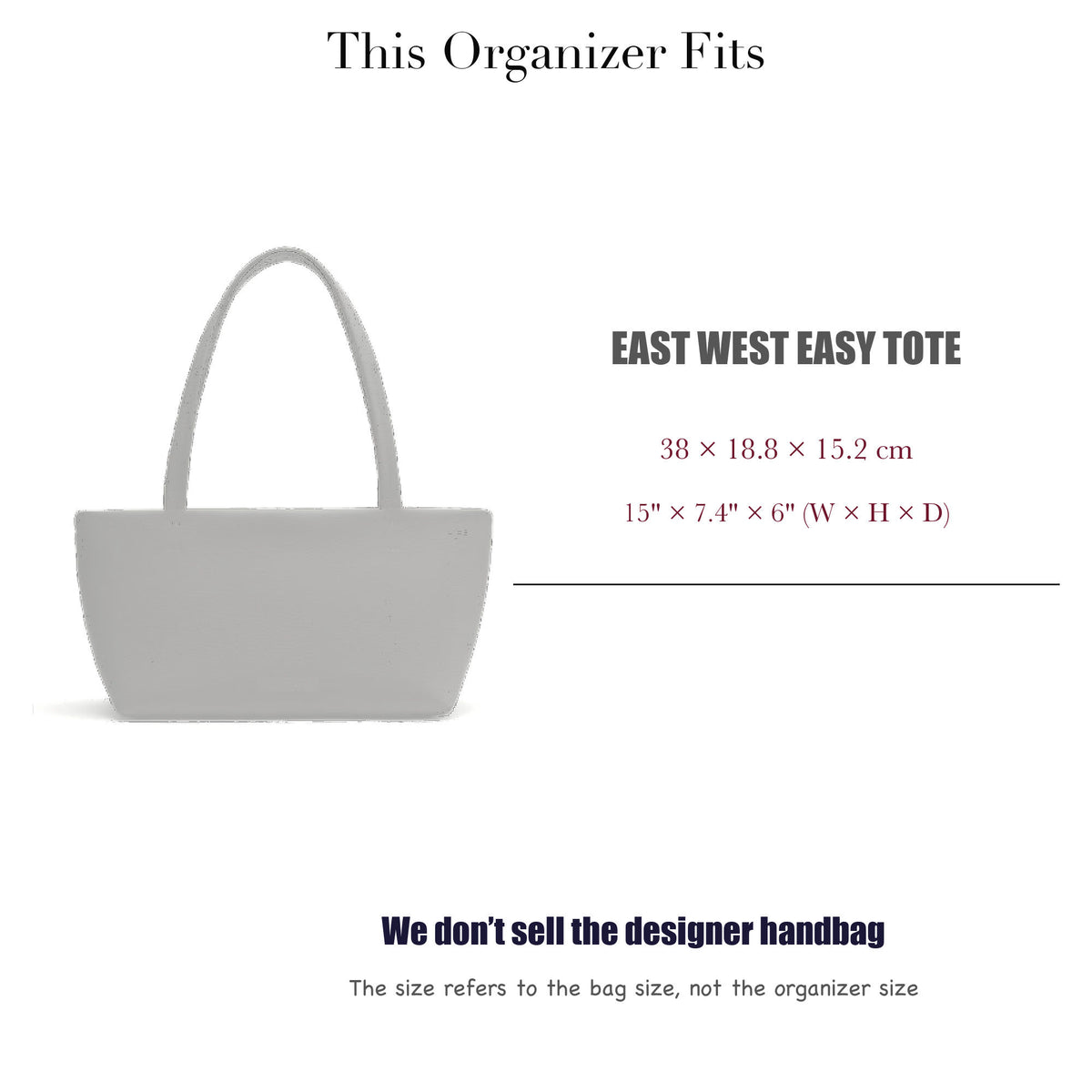 Bag Insert for (Cuyana, East West Easy Tote) Organizer of Felt Fabric