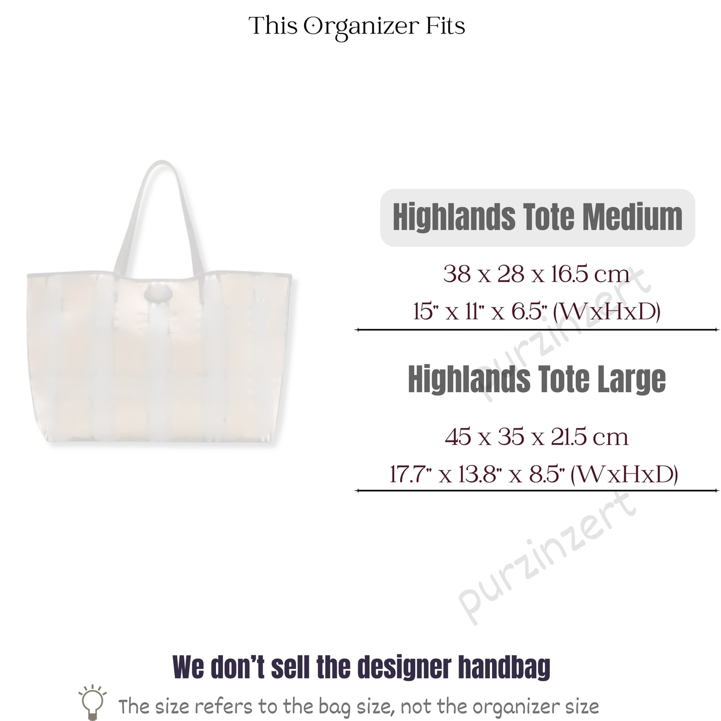 Bag Insert for (Burberry, Medium Highlands Tote) Organizer of Felt Fabric