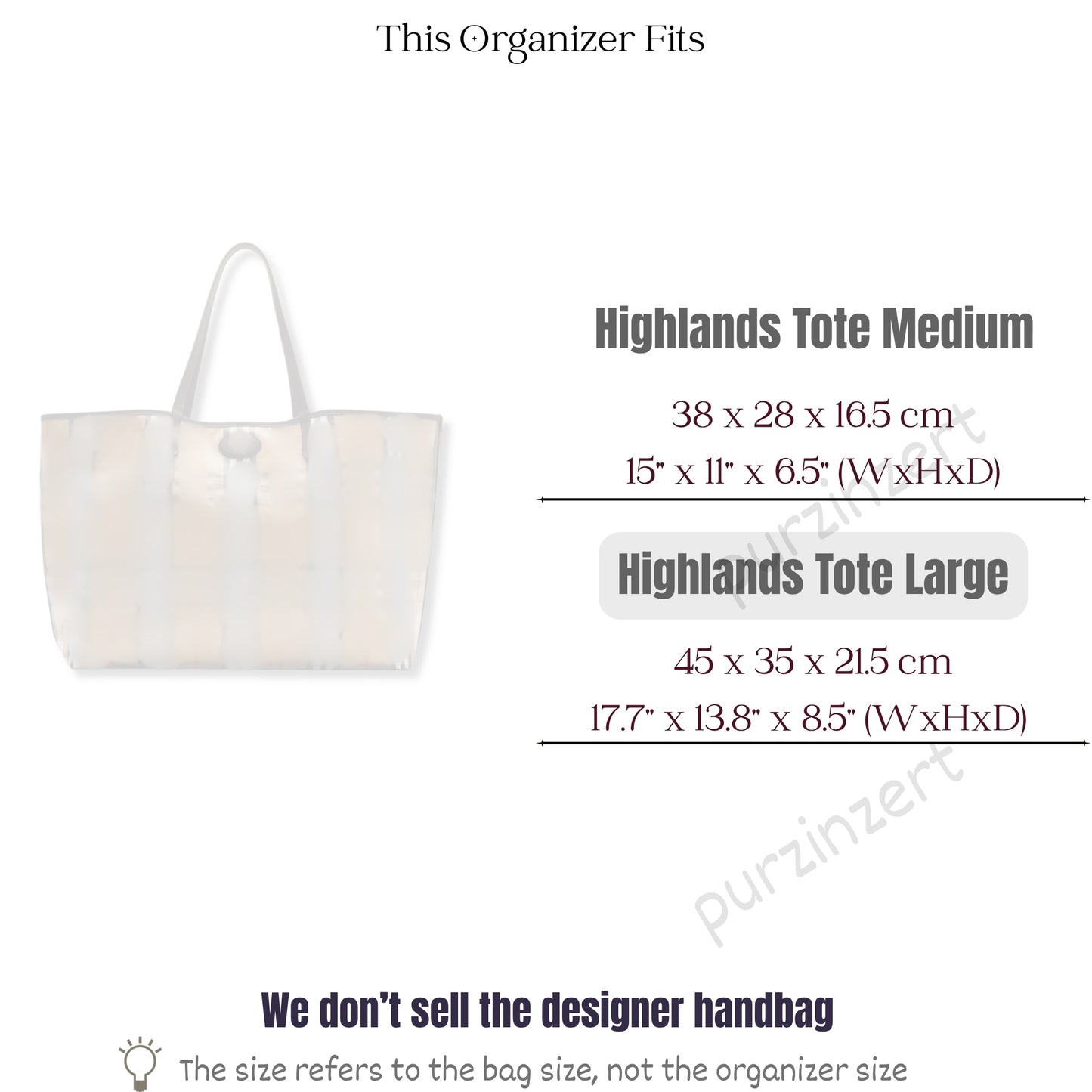 Bag Insert for (Burberry, Large Highlands Tote) Organizer of Felt Fabric