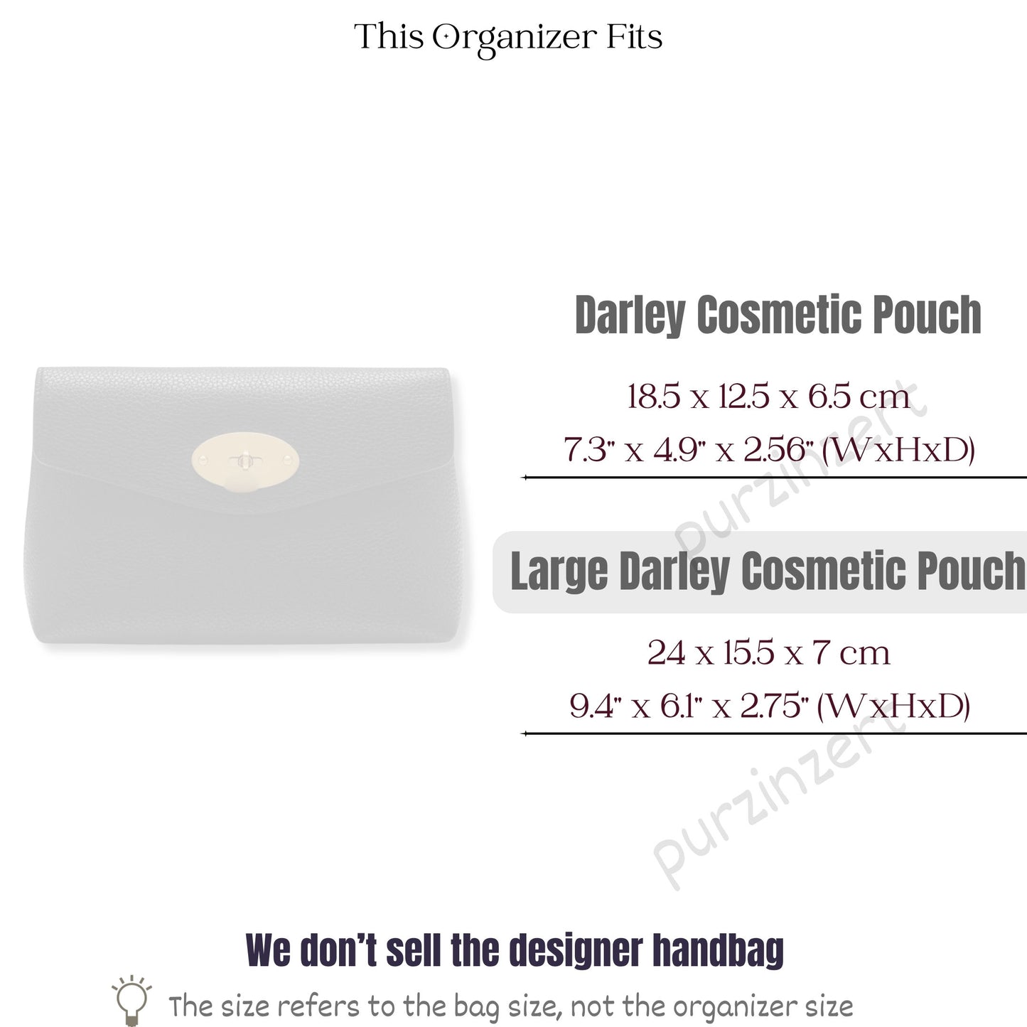 Bag Insert for (Mulberry, Large Darley Cosmetic Pouch) Organizer of Felt Fabric