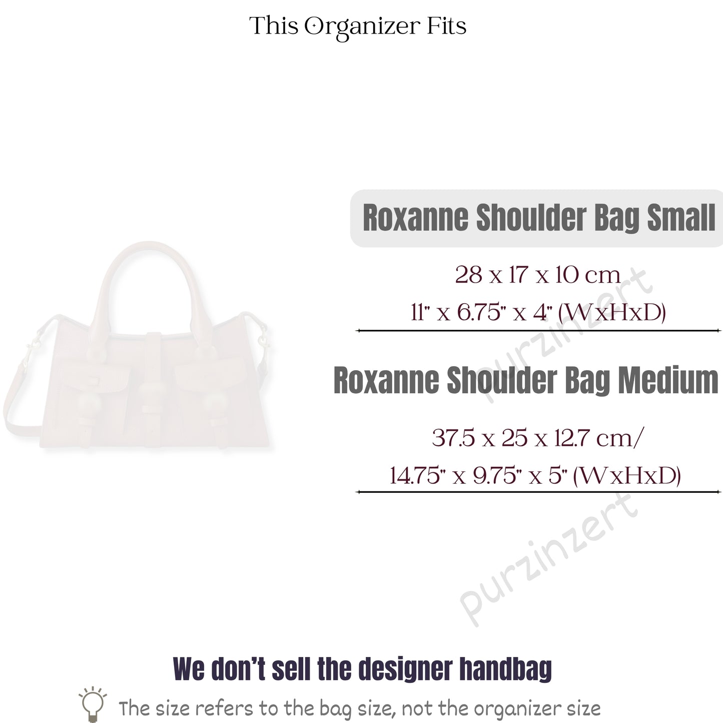 Bag Insert for (Mulberry, Small Roxanne) Organizer of Silk Fabric