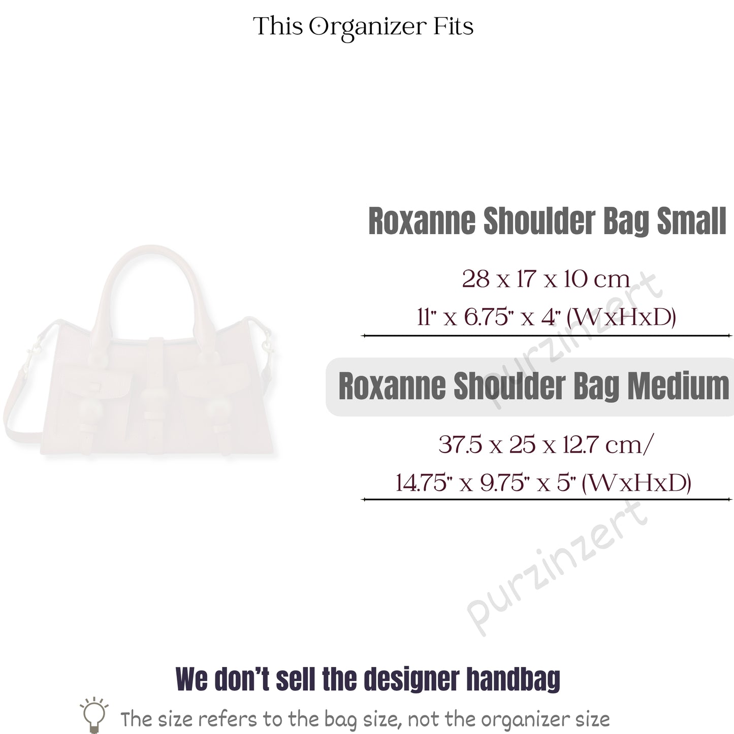 Bag Insert for (Mulberry, Roxanne Shoulder Bag) Organizer of Silk Fabric