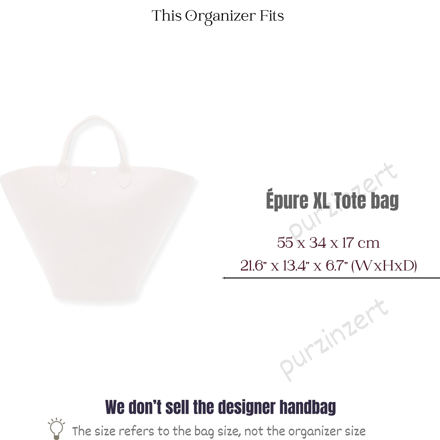 Bag Insert for (Longchamp, Epure XL Tote bag) Organizer of Felt Fabric