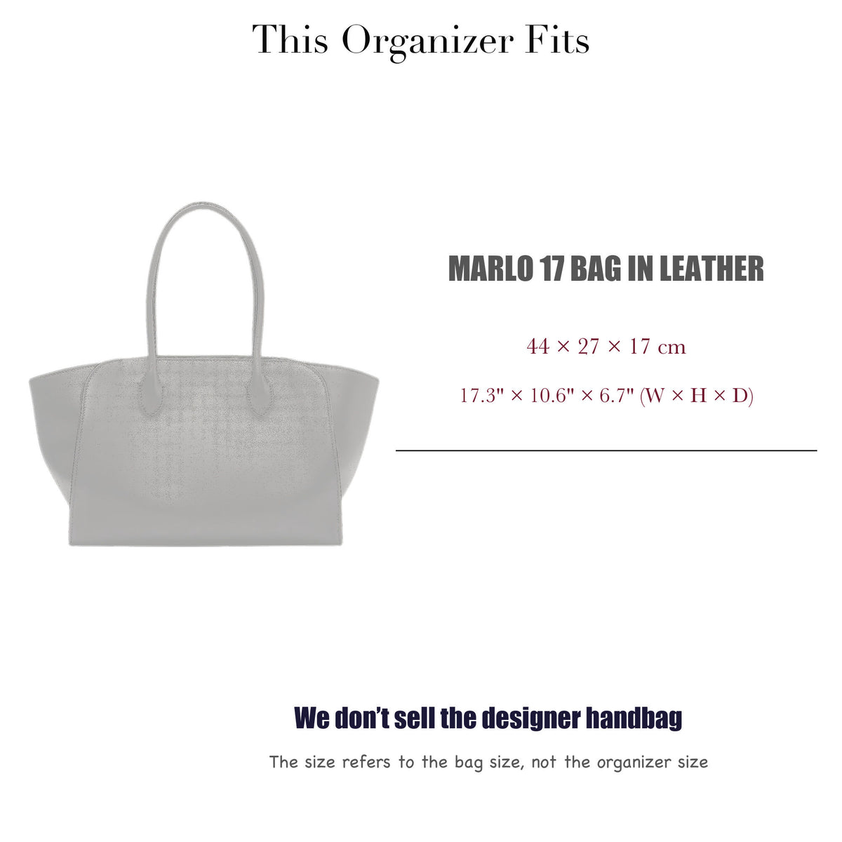 Bag Insert for (The Row, Marlo 17 Bag in Leather) Organizer of Silk Fabric