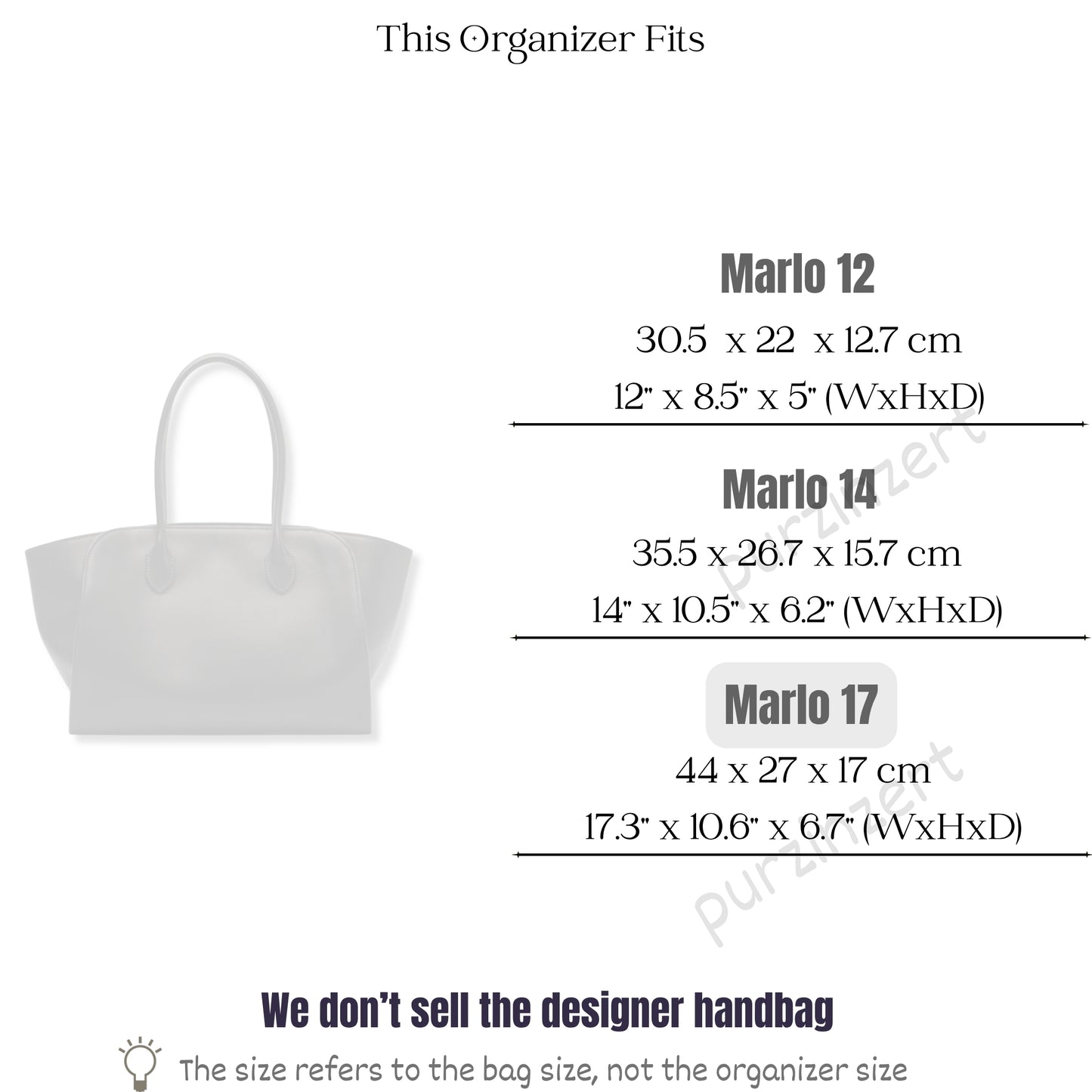 Bag Insert for (The Row, Marlo 17 Bag in Leather) Organizer of Felt Fabric