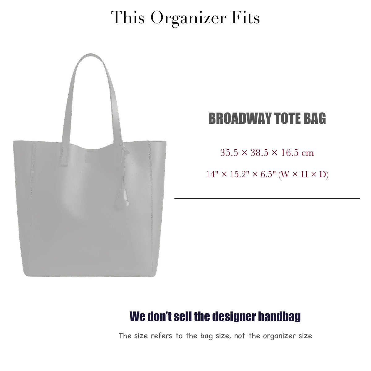 Bag Insert for (Coach, BROADWAY TOTE BAG) Organizer of Felt Fabric