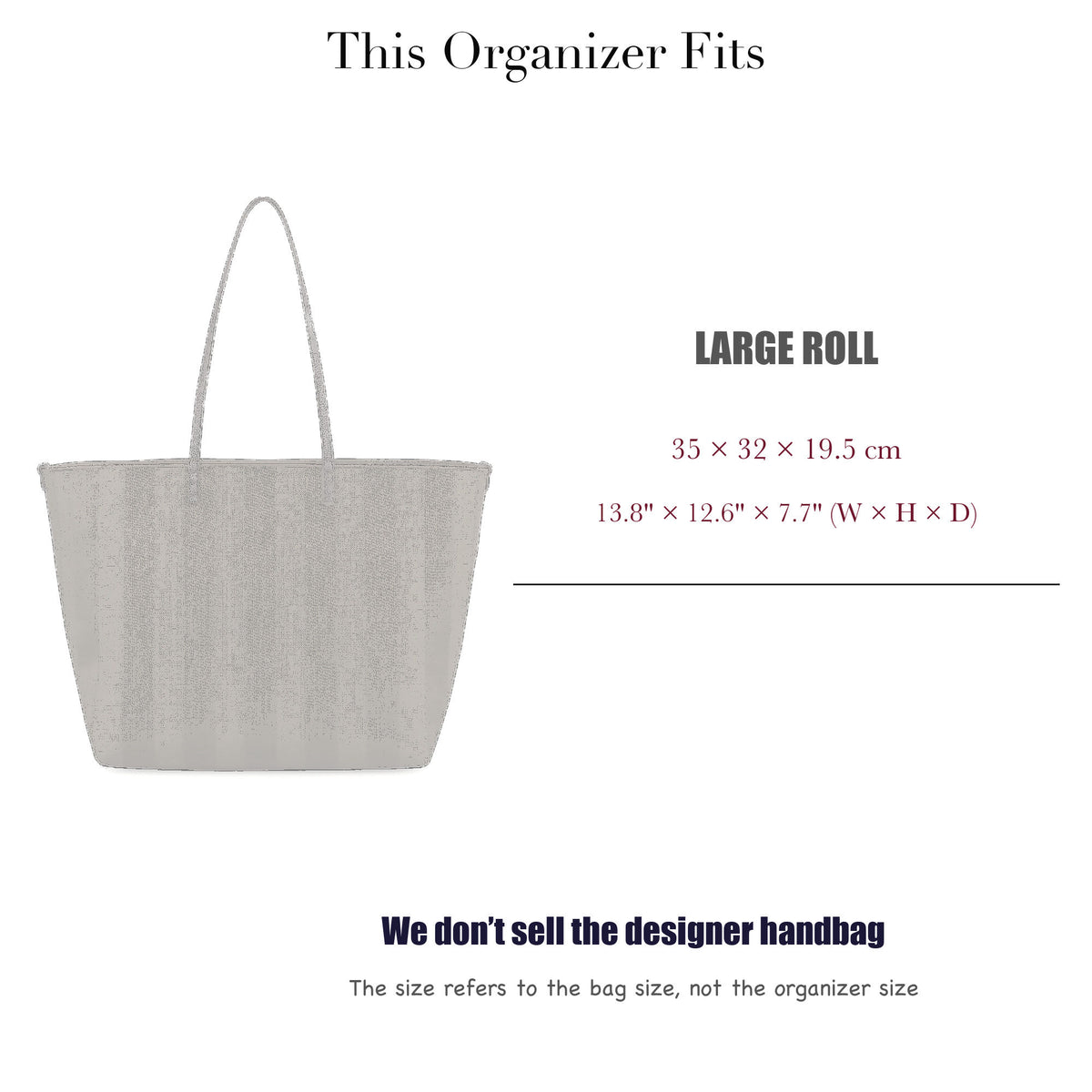 Bag Insert for (Fendi, Large Roll) Organizer of Nylon Fabric