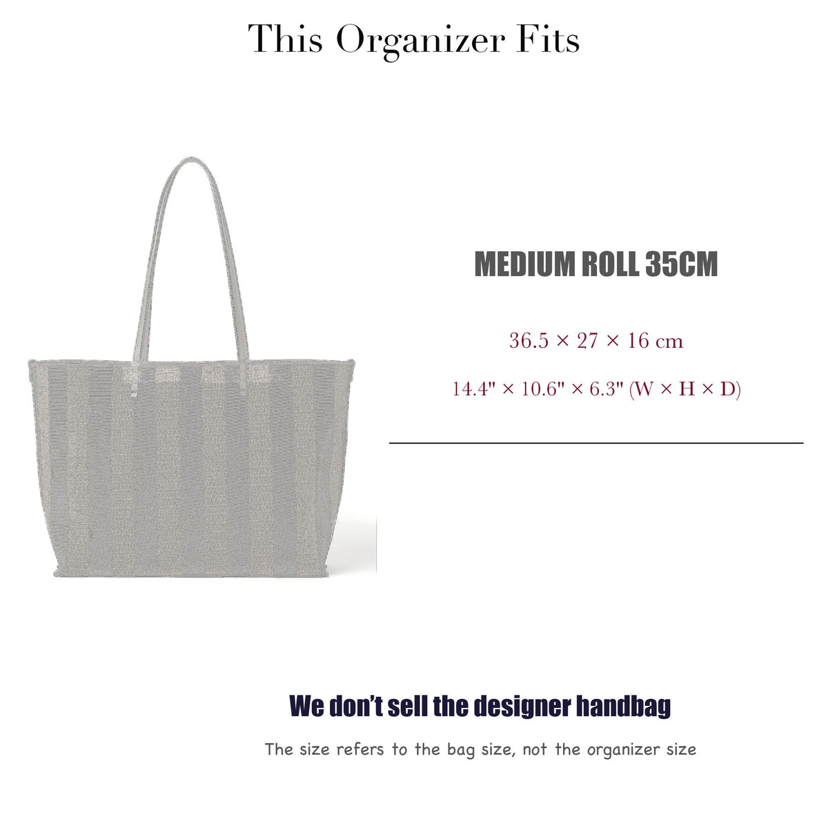 Bag Insert for (Fendi, Medium Roll 35cm) Organizer of Felt Fabric