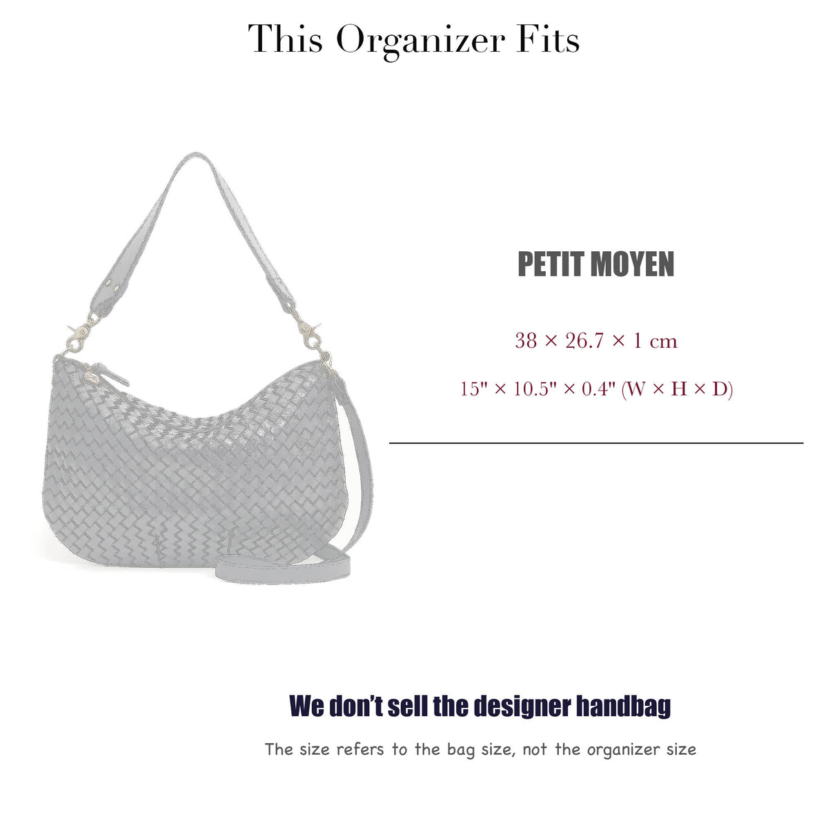Bag Insert for (Clare V., Petit Moyen) Organizer of Felt Fabric