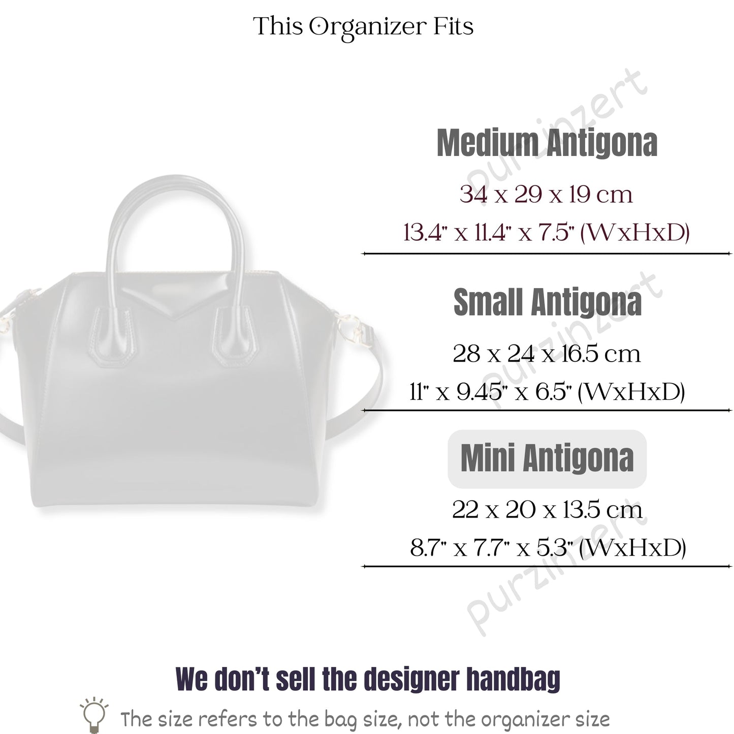 Bag Insert for (Givenchy, Mini Antigona) Organizer of Silk Fabric