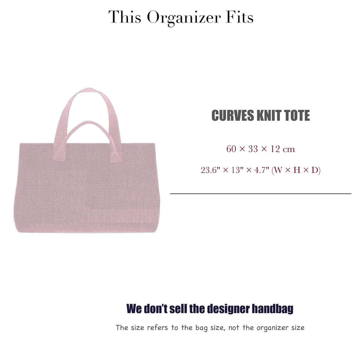 Bag Insert for (Curves by Sean Brown, Curves Knit Tote) Organizer of Nylon Fabric