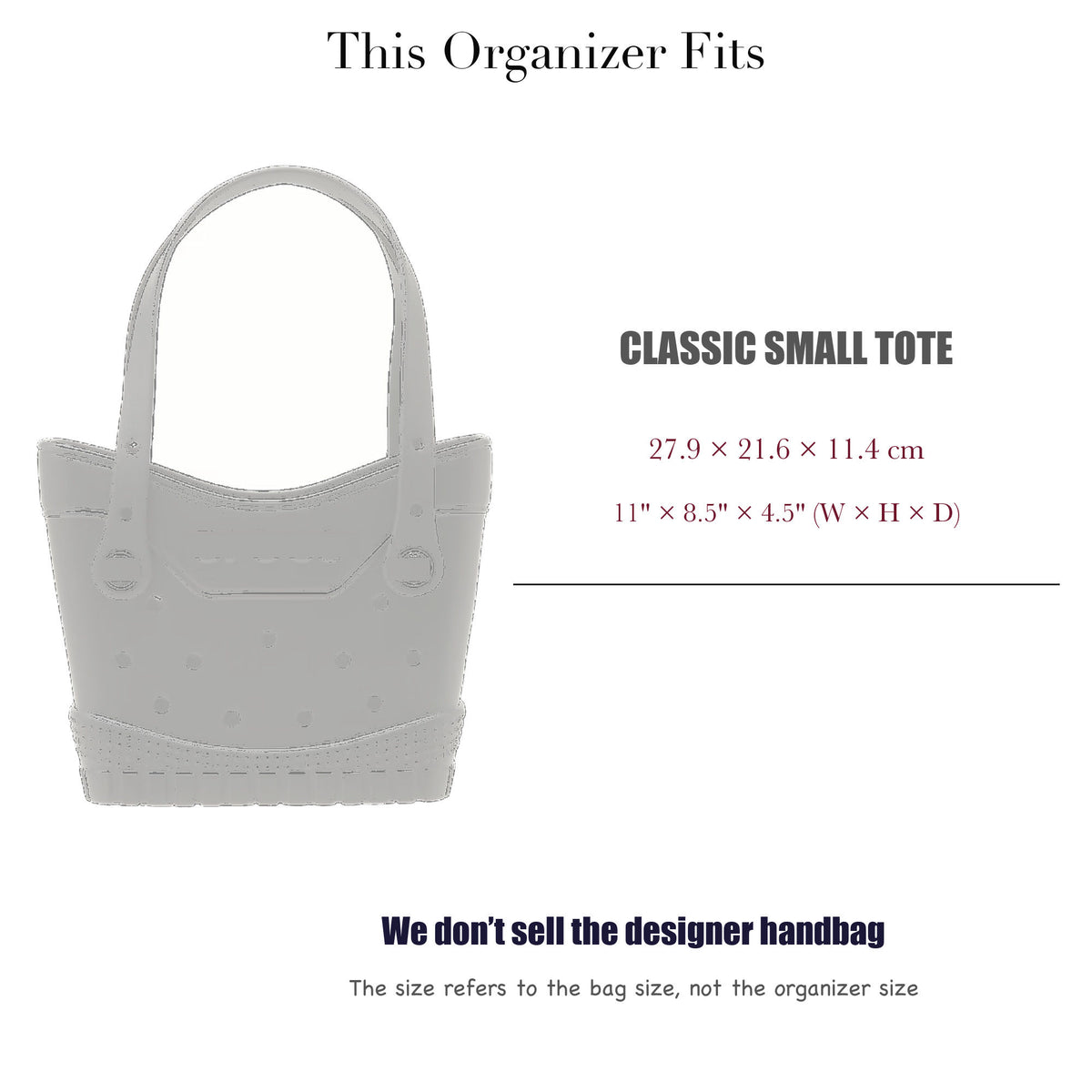 Bag Insert for (Crocs, Classic Small Tote) Organizer of Nylon Fabric