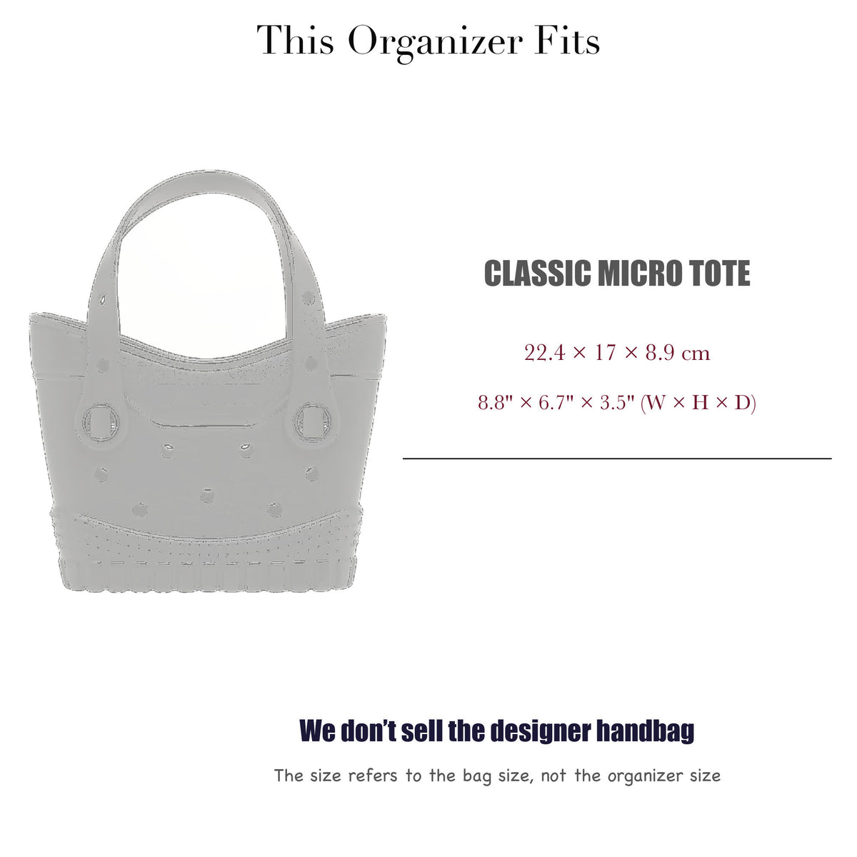 Bag Insert for (Crocs, Classic Micro Tote) Organizer of Silk Fabric