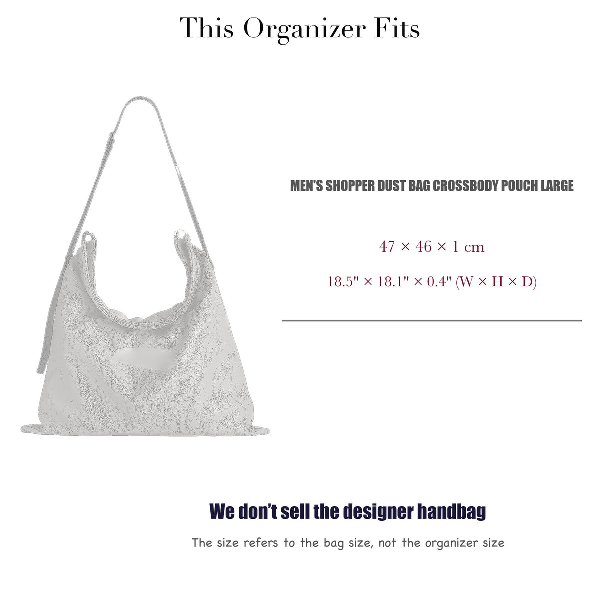 Bag Insert for (Balenciaga, Men's Shopper Dust Bag Crossbody Pouch Large) Organizer of Silk Fabric