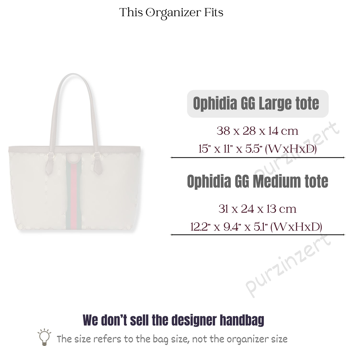 Bag Insert for (Gucci, Ophidia GG Large Tote) Organizer of Nylon Fabric