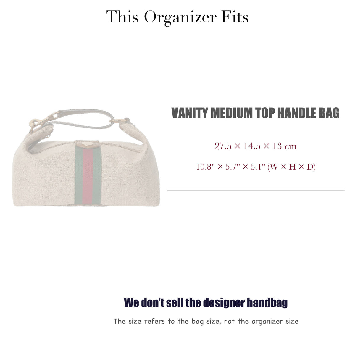 Bag Insert for (Gucci, Vanity medium top handle bag) Organizer of Silk Fabric