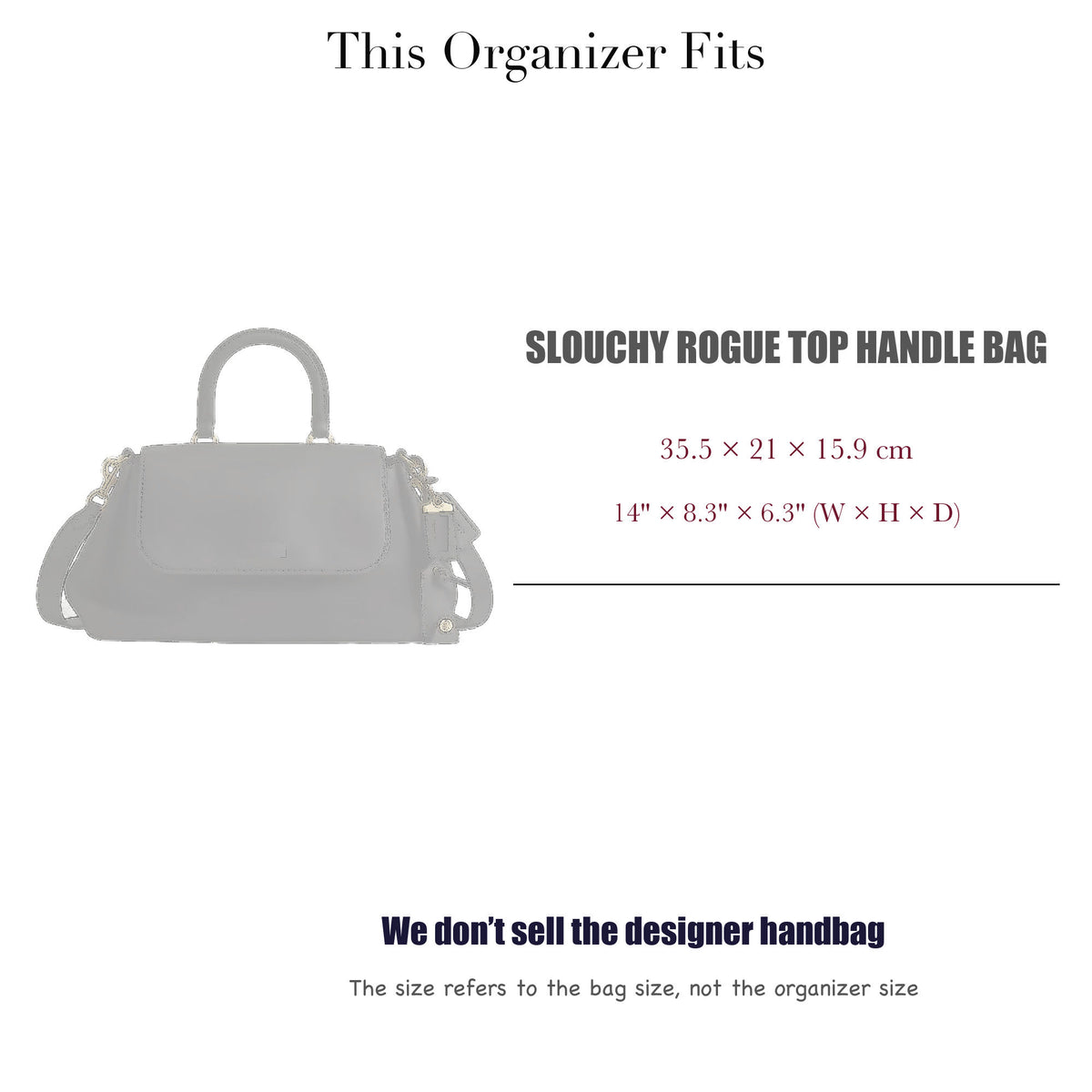 Bag Insert for (Coach, Slouchy Rogue Top Handle Bag) Organizer of Silk Fabric