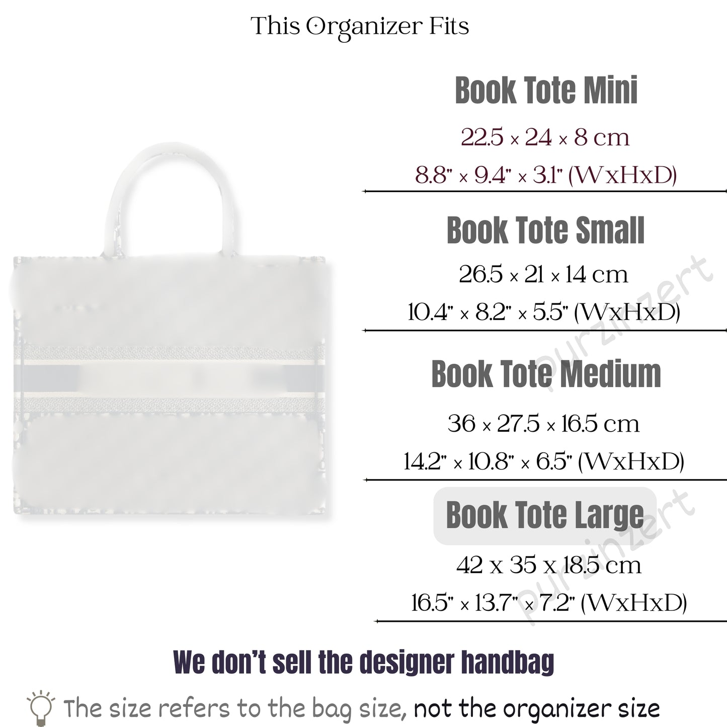 Bag Insert for (Dior, Book Tote Large) Organizer of Felt Fabric