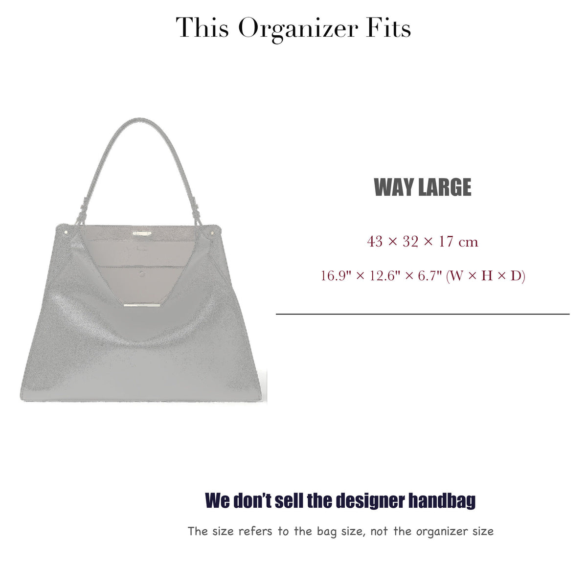 Bag Insert for (Fendi, Way Large) Organizer of Felt Fabric