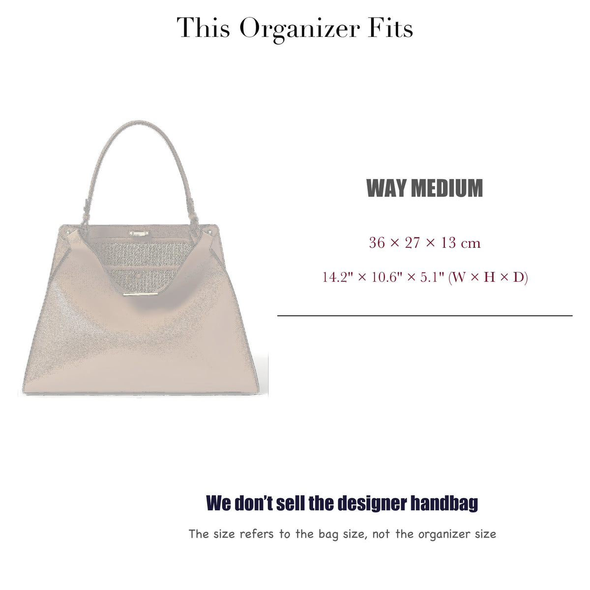 Bag Insert for (Fendi, Way Medium) Organizer of Silk Fabric