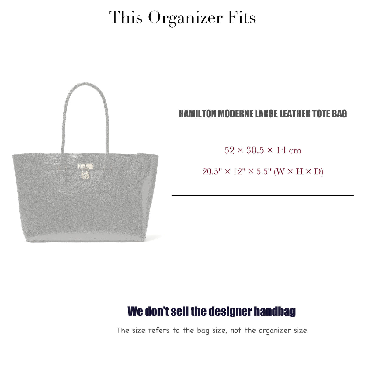 Bag Insert for (Michael Kors, Hamilton Moderne Large Leather Tote Bag) Organizer of Felt Fabric