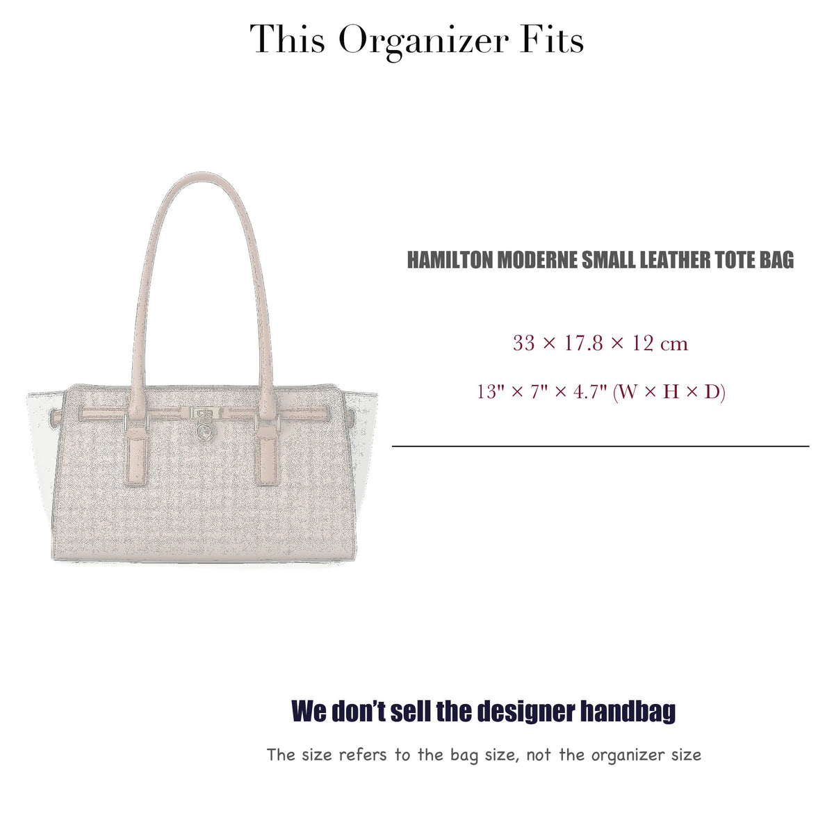 Bag Insert for (Michael Kors, Hamilton Moderne Small Leather Tote Bag) Organizer of Silk Fabric