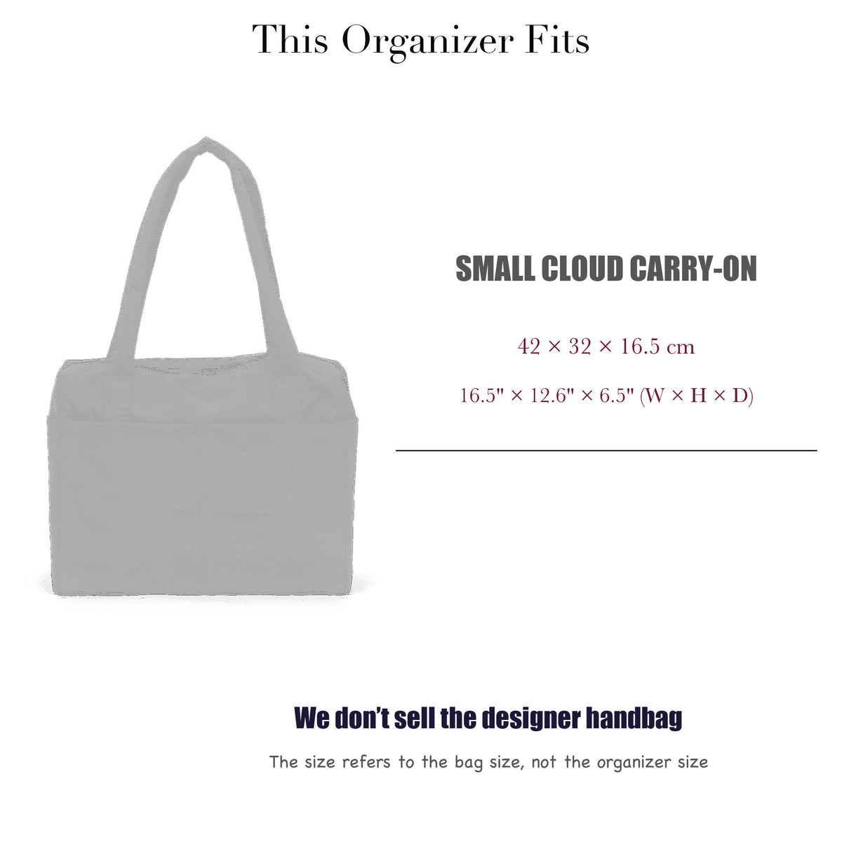 Bag Insert for (Baggu, Small Cloud Carry-On) Organizer of Nylon Fabric