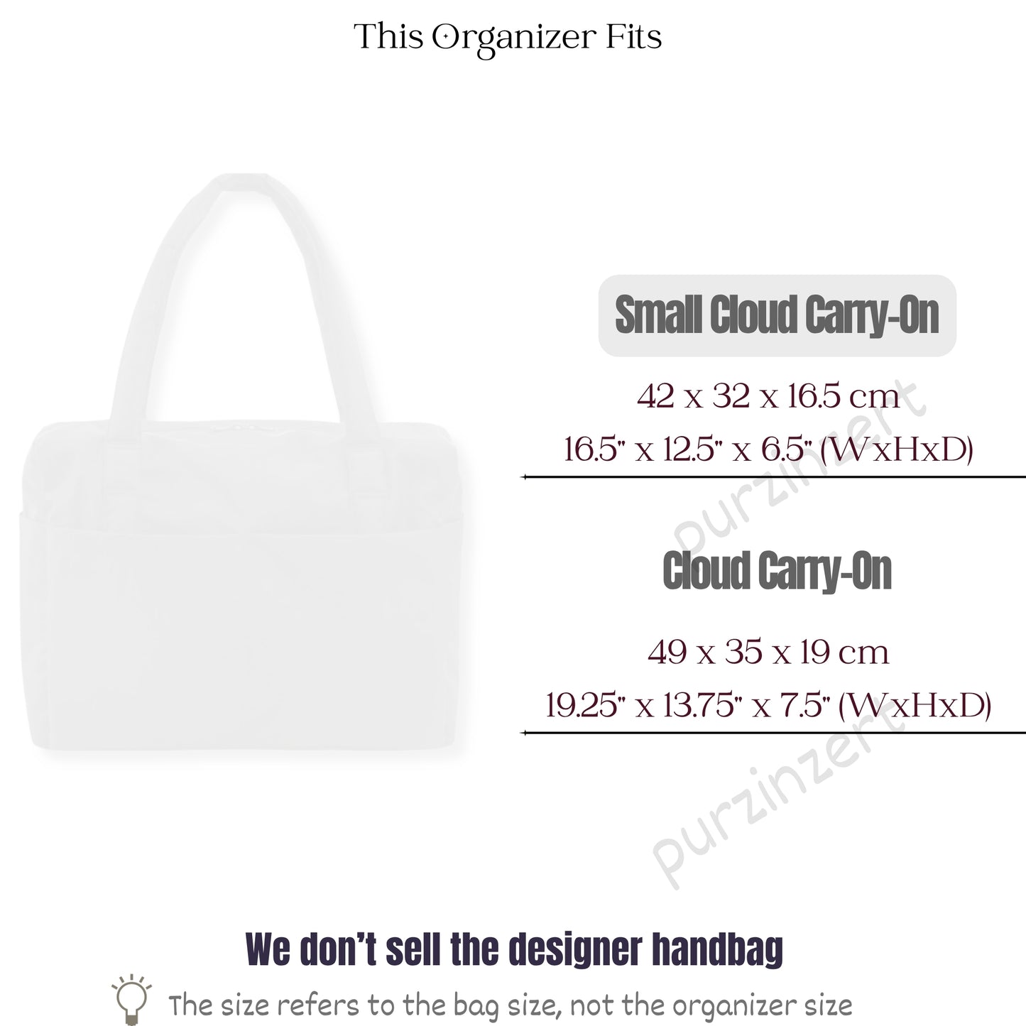 Bag Insert for (Baggu, Small Cloud Carry-On) Organizer of Felt Fabric