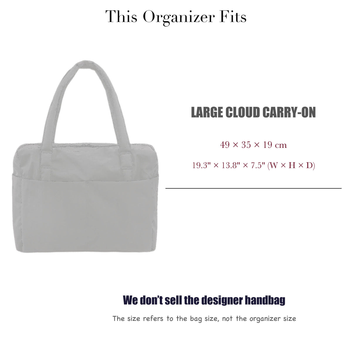 Bag Insert for (Baggu, Large Cloud Carry-On) Organizer of Felt Fabric