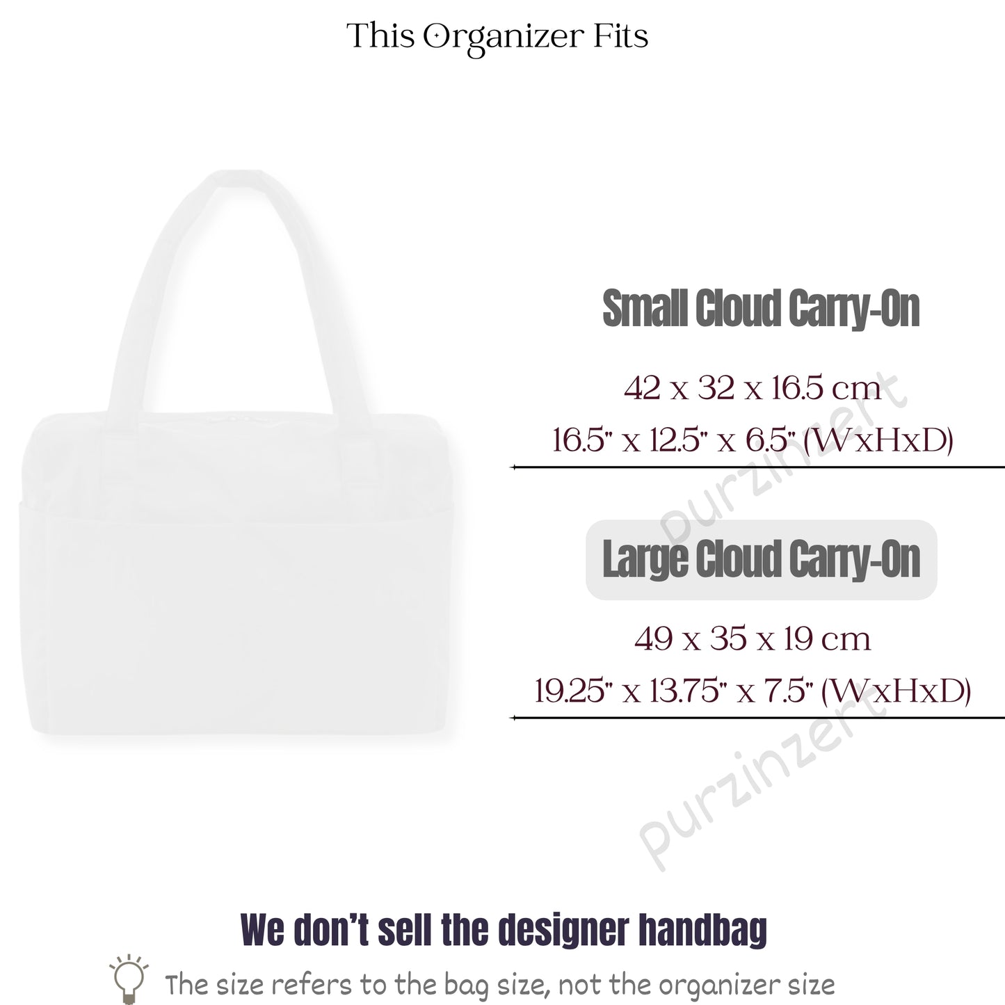 Bag Insert for (Baggu, Large Cloud Carry-On) Organizer of Felt Fabric