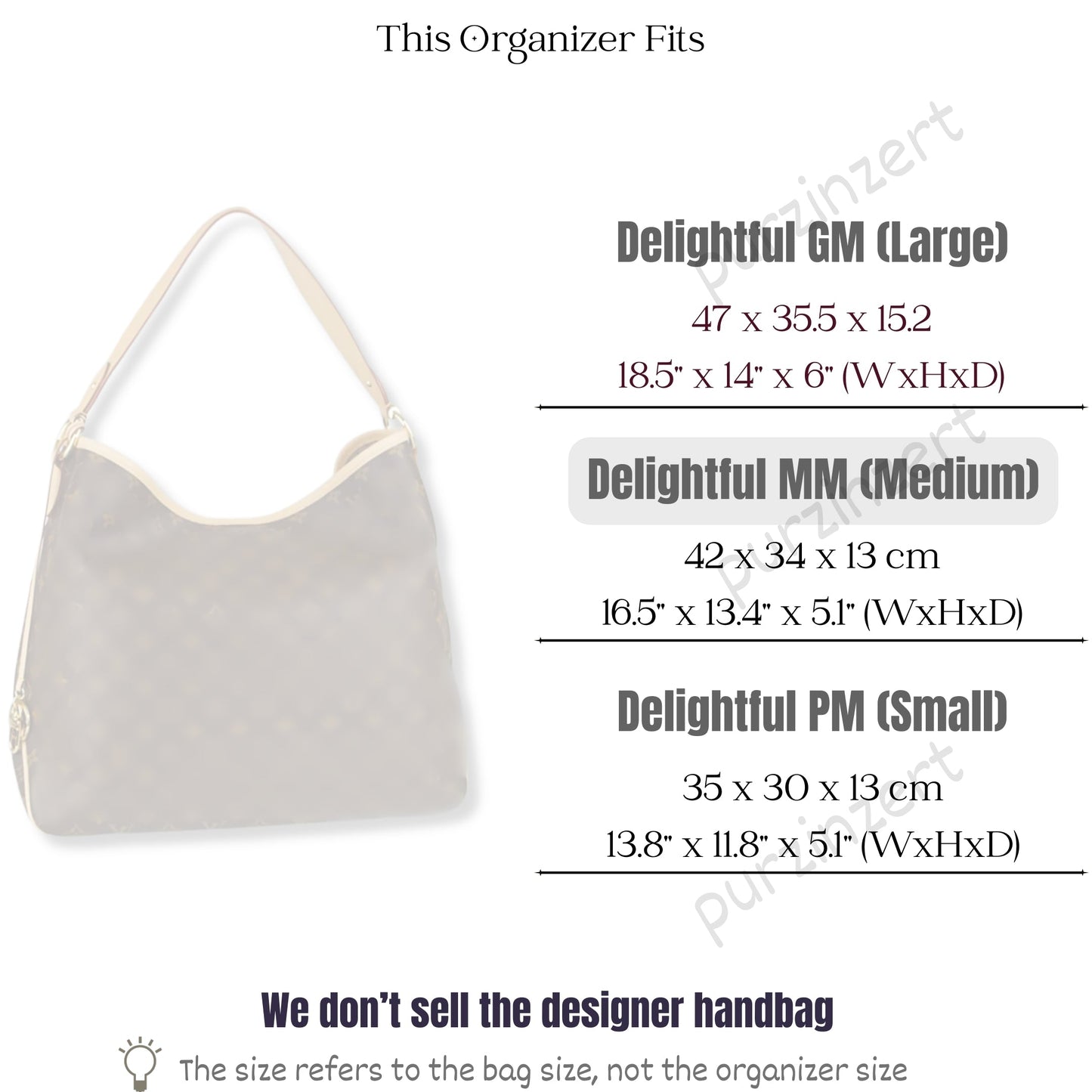 Bag Insert for (LV, Delightful MM (Medium)) Organizer of Felt Fabric