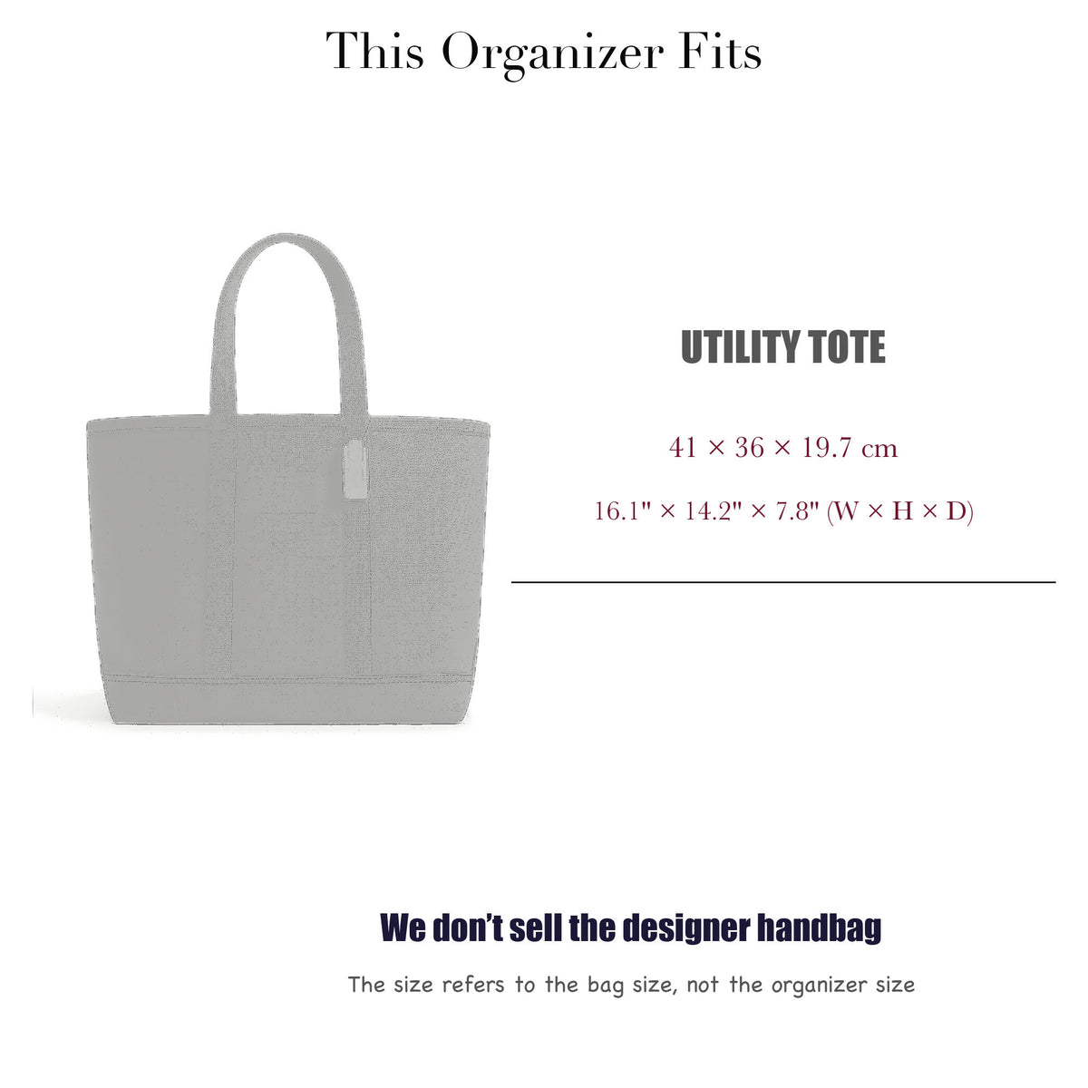 Bag Insert for (Coach, UTILITY TOTE) Organizer of Felt Fabric