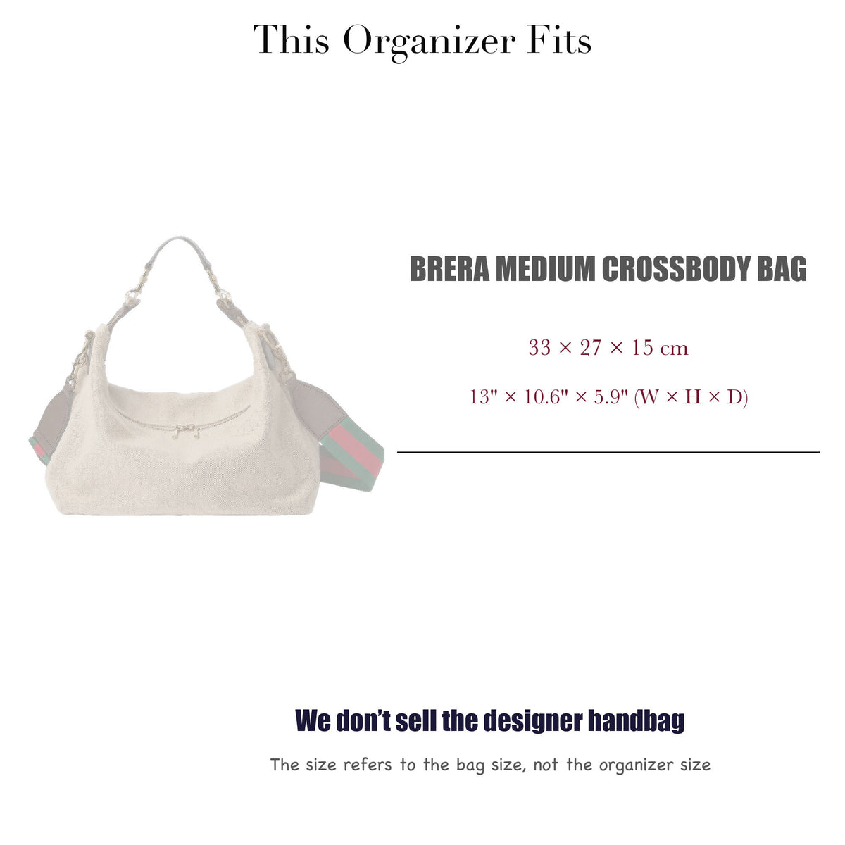 Bag Insert for (Gucci, Brera medium crossbody bag) Organizer of Felt Fabric