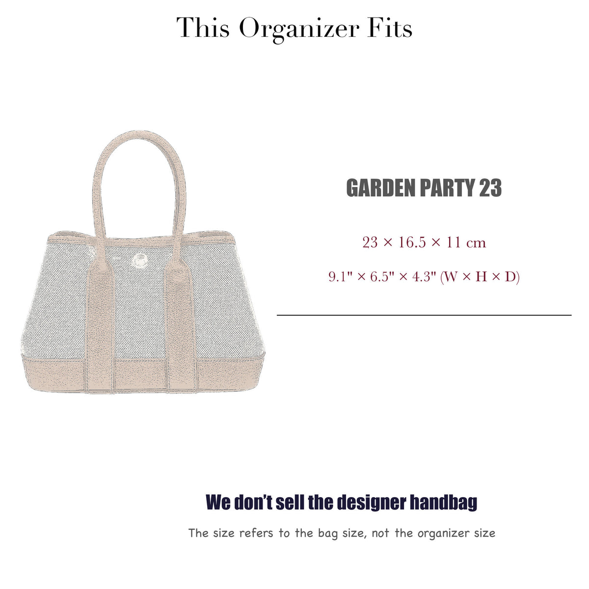 Bag Insert for (Hermes, Garden Party 23) Organizer of Silk Fabric