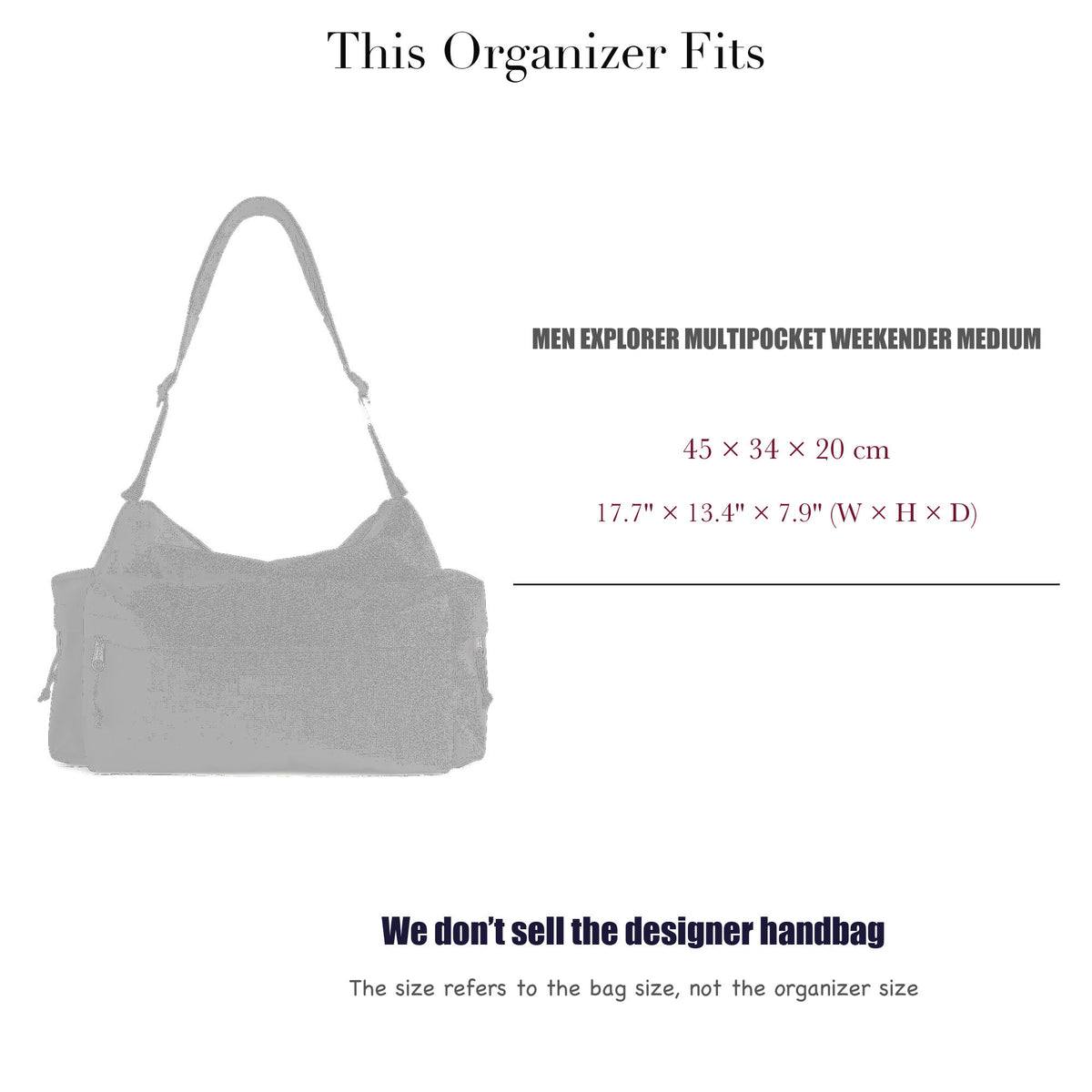 Bag Insert for (Balenciaga, Men Explorer Multipocket Weekender Medium) Organizer of Felt Fabric