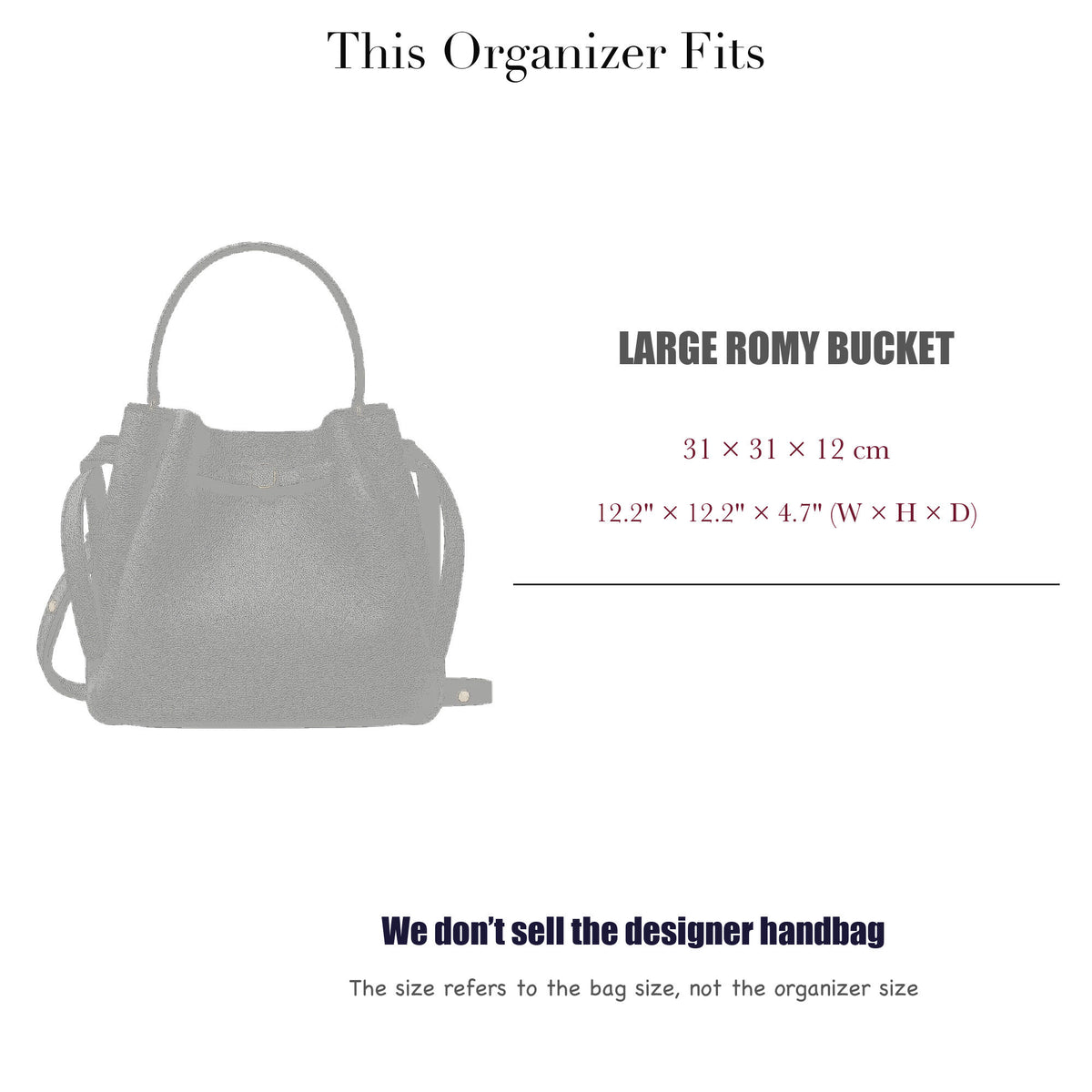 Bag Insert for (Tory Burch, Large Romy Bucket) Organizer of Silk Fabric