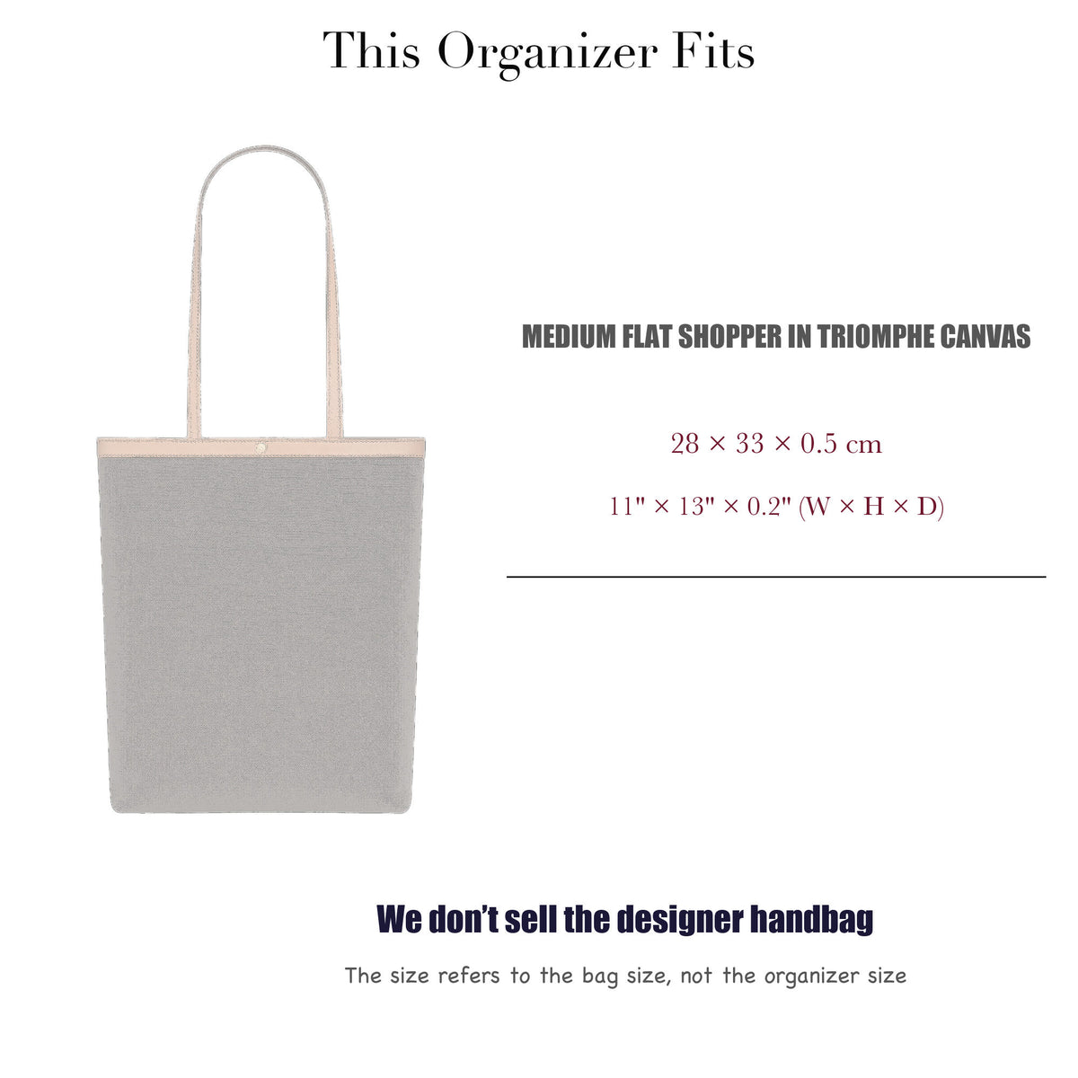 Bag Insert for (Celine, Medium FLAT SHOPPER IN Triomphe Canvas) Organizer of Nylon Fabric