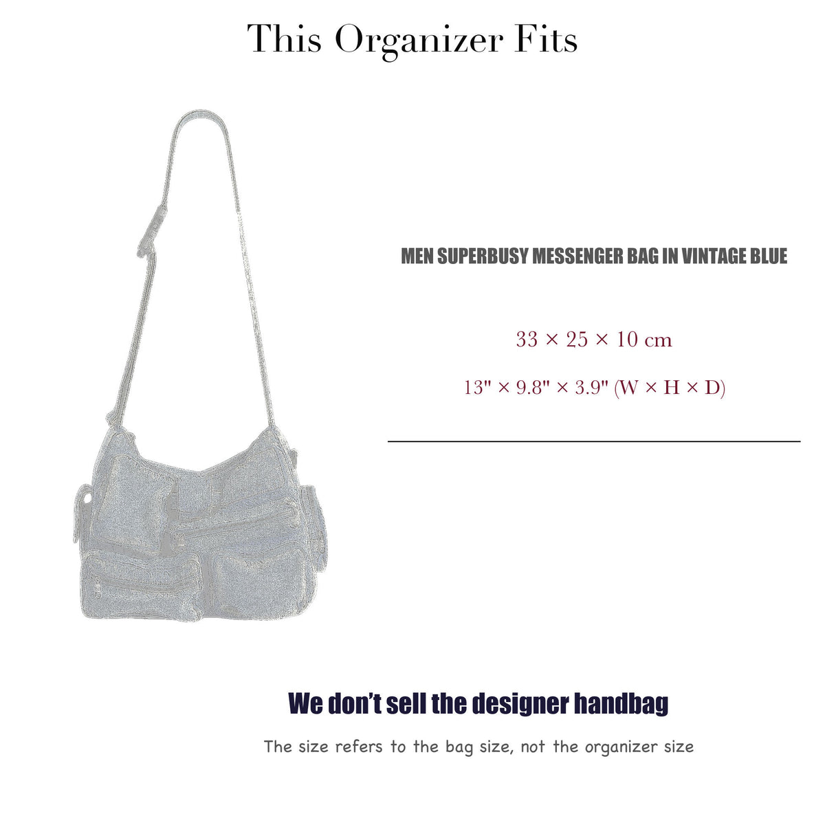 Bag Insert for (Balenciaga, Men Superbusy Messenger Bag in Vintage Blue) Organizer of Felt Fabric