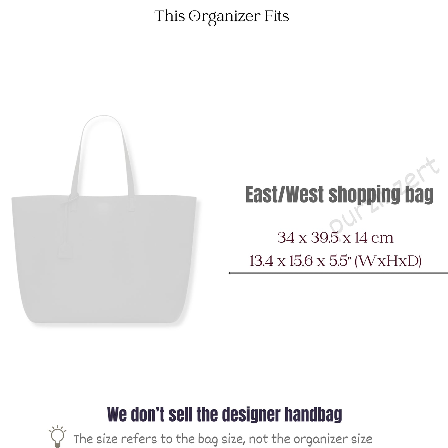 Bag Insert for (Saint Laurent (YSL), East-West Shopping Tote) Organizer of Felt Fabric