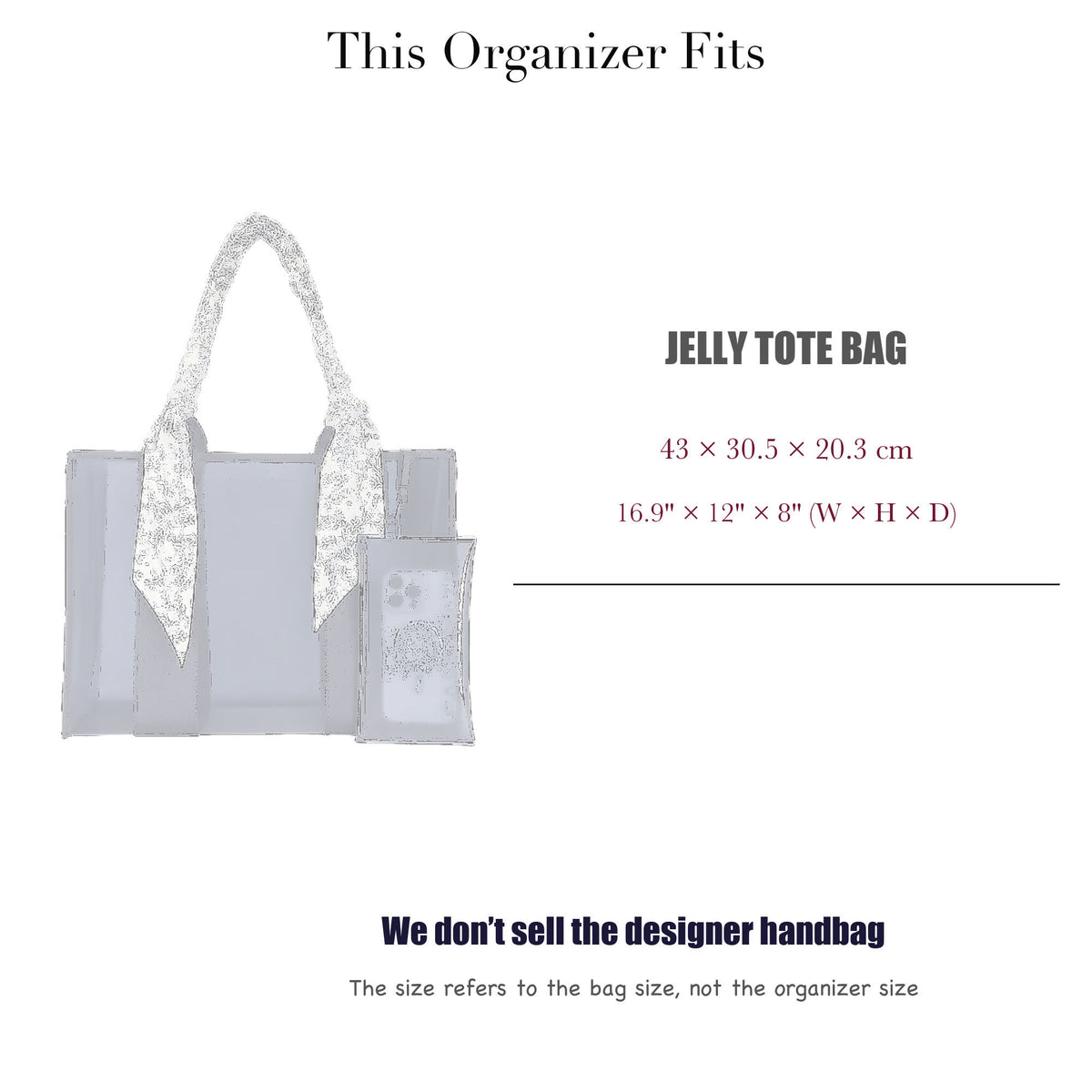 Bag Insert for (Case Mate, Jelly Tote Bag) Organizer of Nylon Fabric