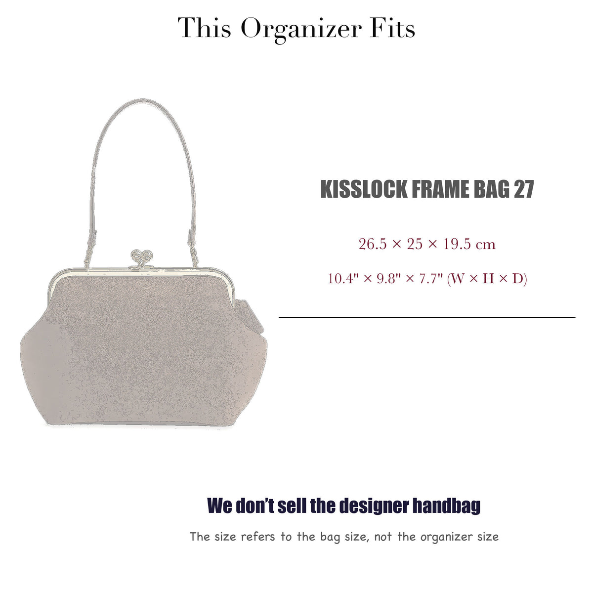 Bag Insert for (Coach, Kisslock Frame Bag 27) Organizer of Nylon Fabric