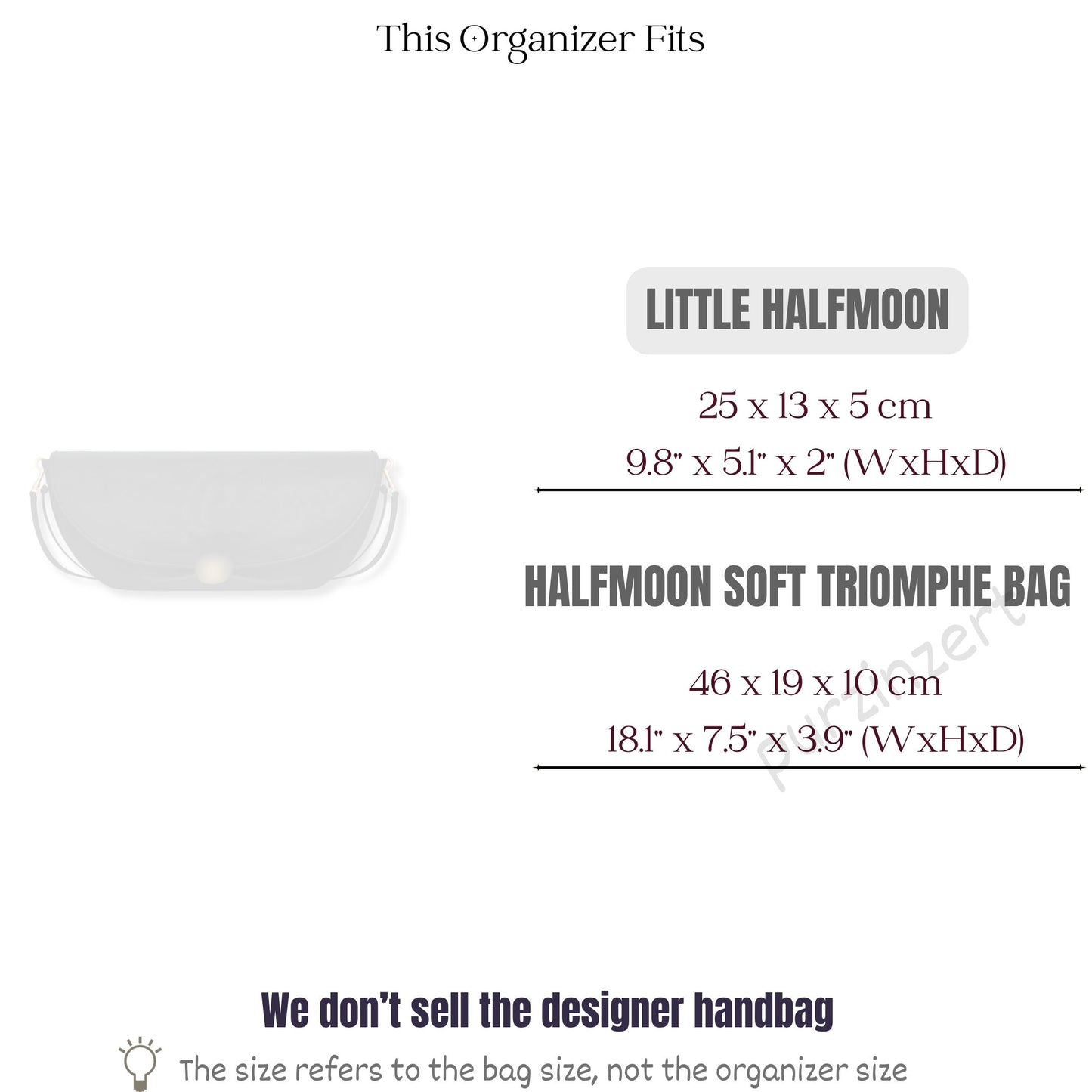 Bag Insert for (Celine, LITTLE HALFMOON SOFT TRIOMPHE IN SUPPLE SHINY LAMBSKIN) Organizer of Felt Fabric