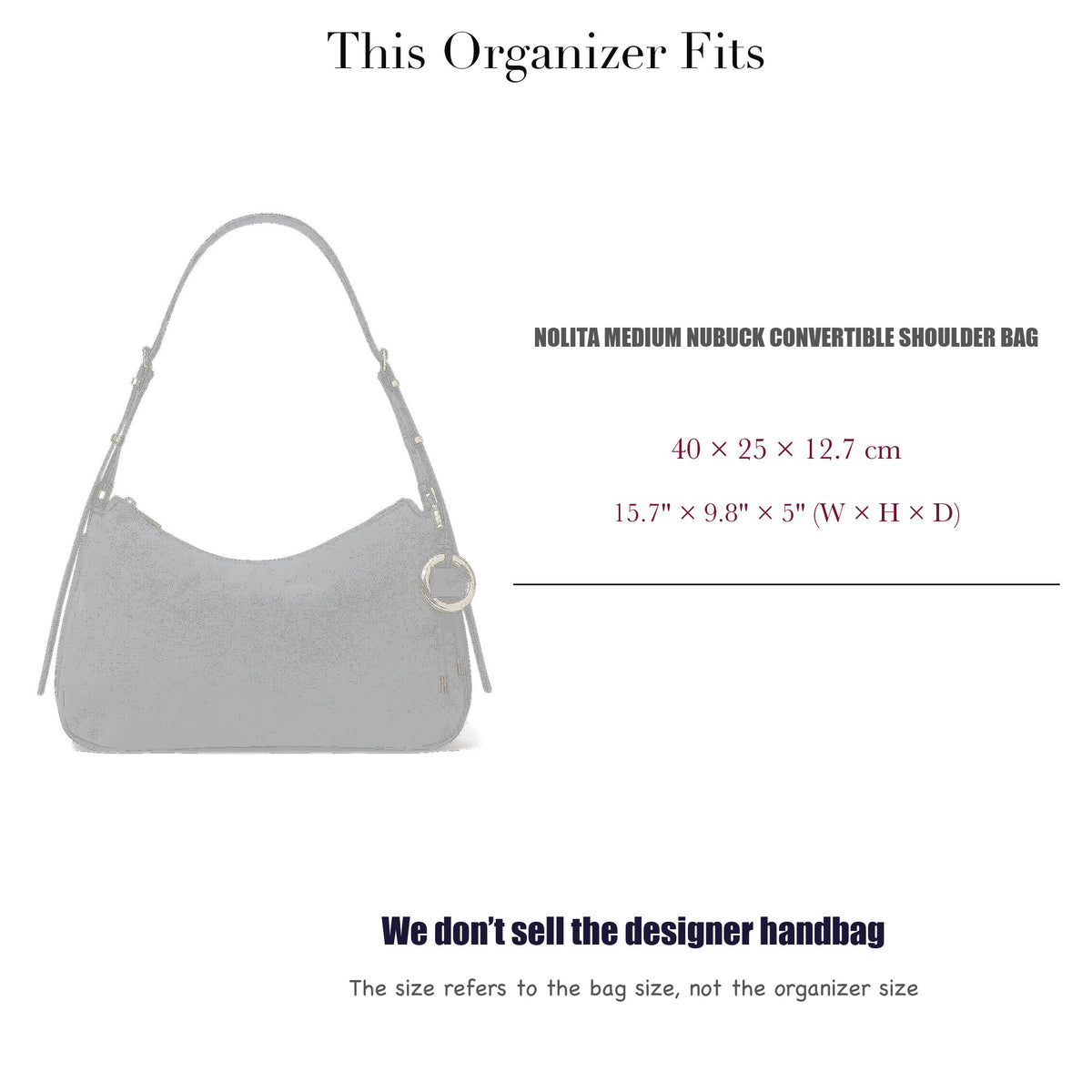 Bag Insert for (Michael Kors, Nolita Medium Nubuck Convertible Shoulder Bag) Organizer of Silk Fabric