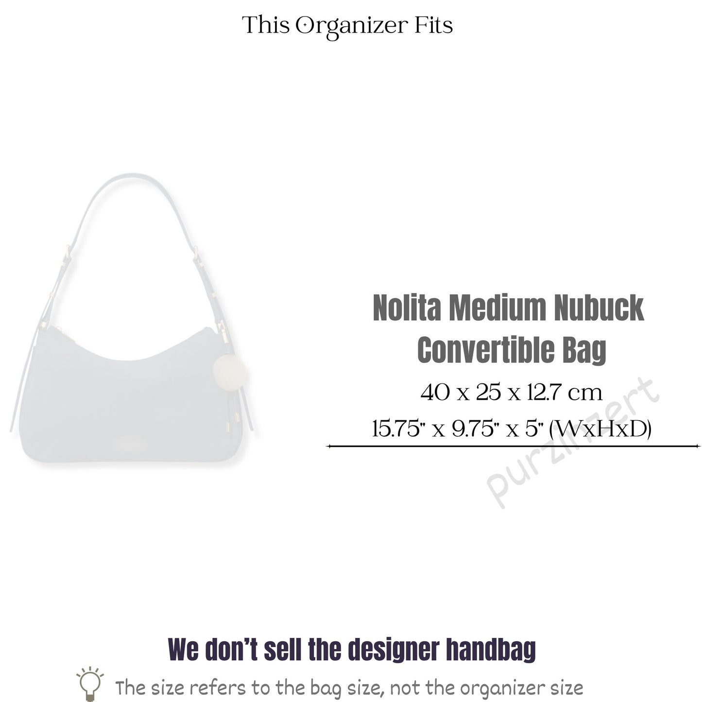 Bag Insert for (Michael Kors, Nolita Medium Nubuck Convertible Shoulder Bag) Organizer of Felt Fabric