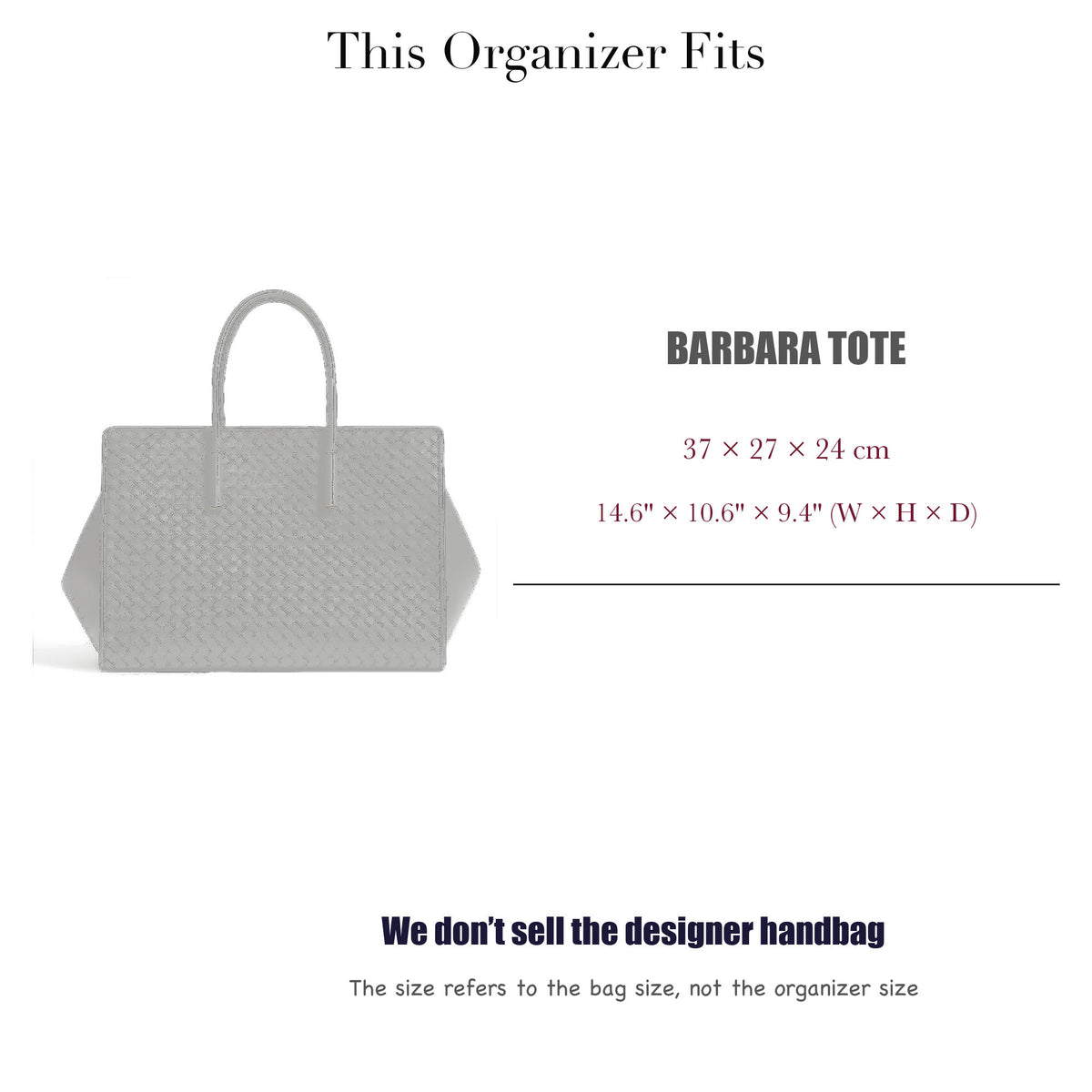 Bag Insert for (Bottega Veneta, Barbara Tote) Organizer of Nylon Fabric