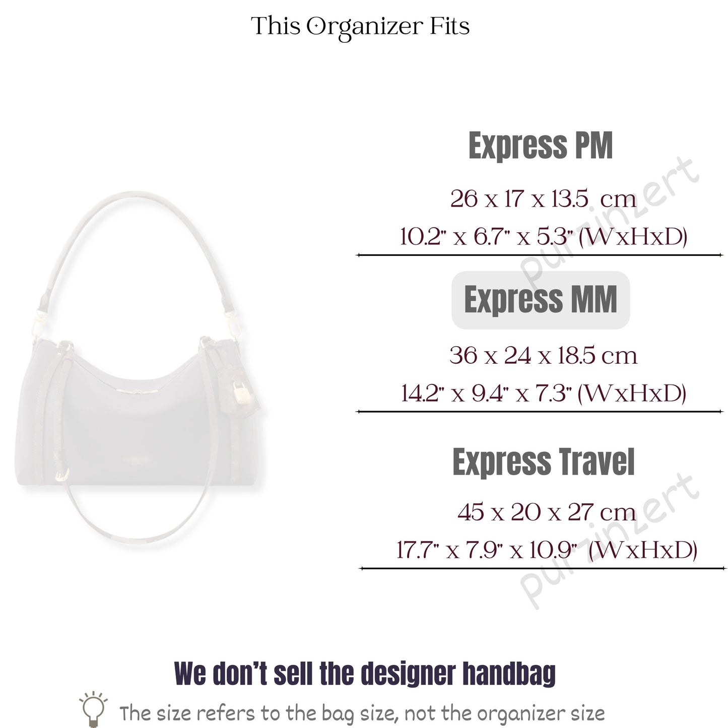 Bag Insert for (LV, Express PM) Organizer of Felt Fabric