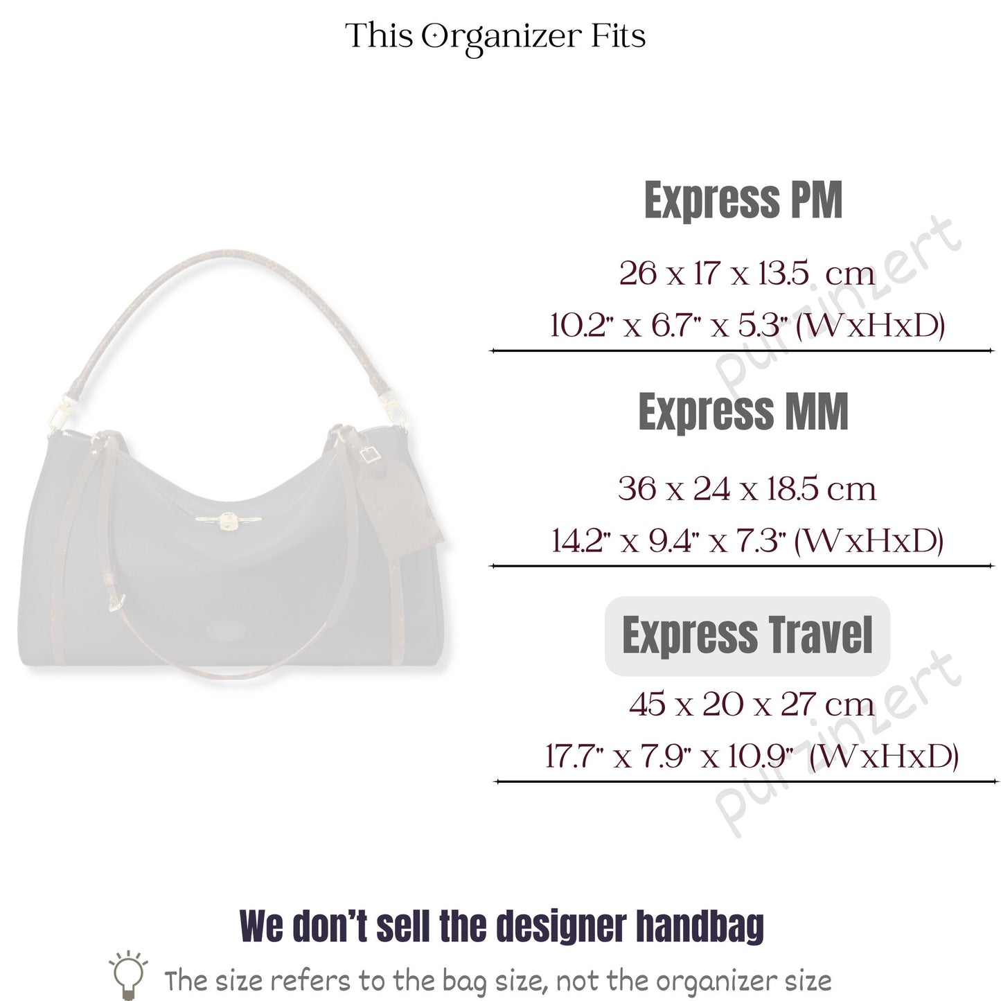 Bag Insert for (LV, Express Travel) Organizer of Felt Fabric