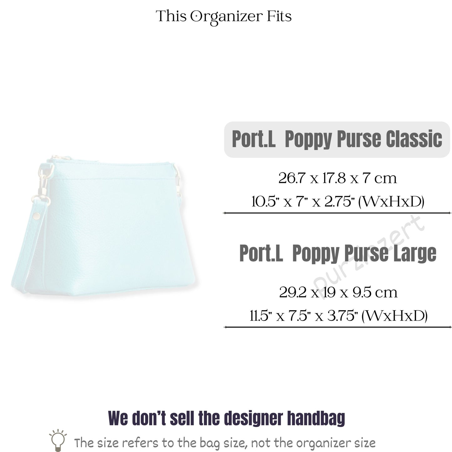 Bag Insert for (Portland Leather Goods, Poppy Purse Classic) Organizer of Felt Fabric